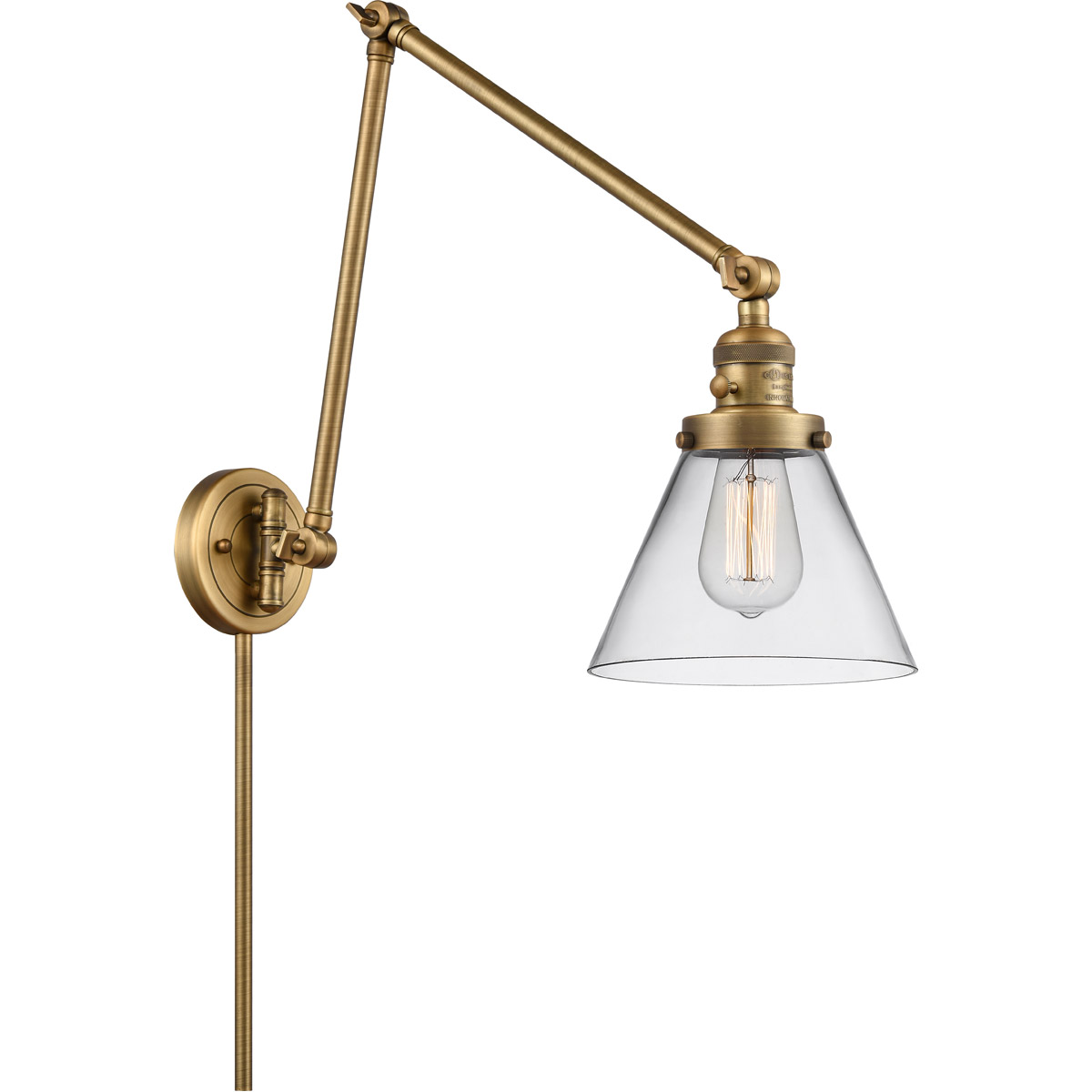 Large Cone 30 inch 3.50 watt Brushed Brass Swing Arm Wall Light, Franklin Restoration