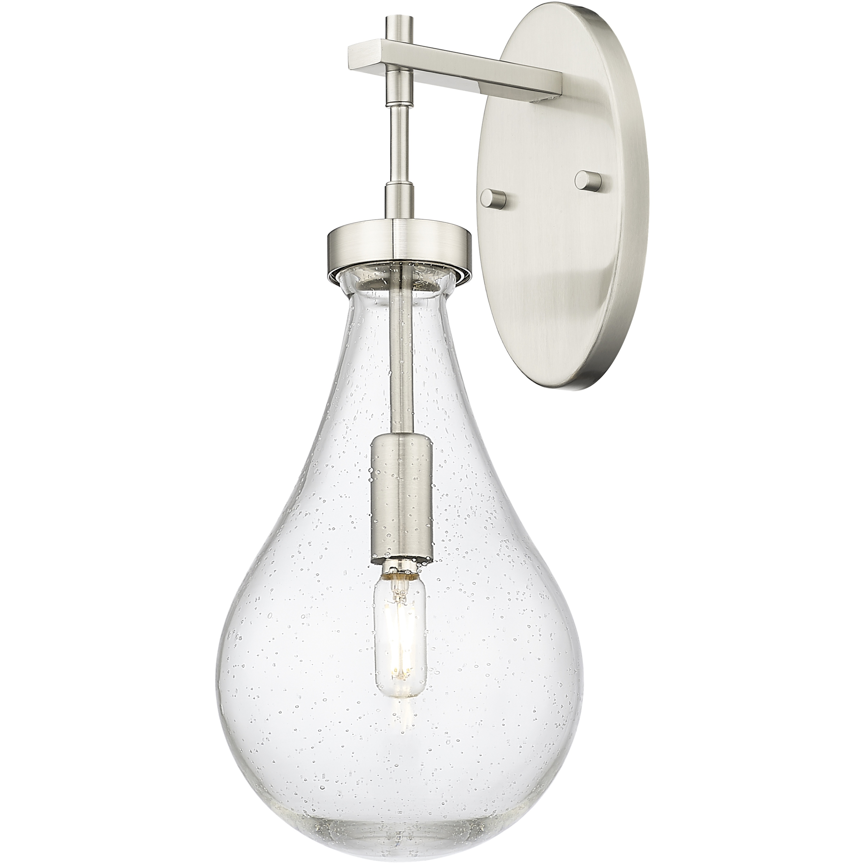 Downtown Urban Owego Armed Sconce Wall Light in Satin Nickel, Seedy