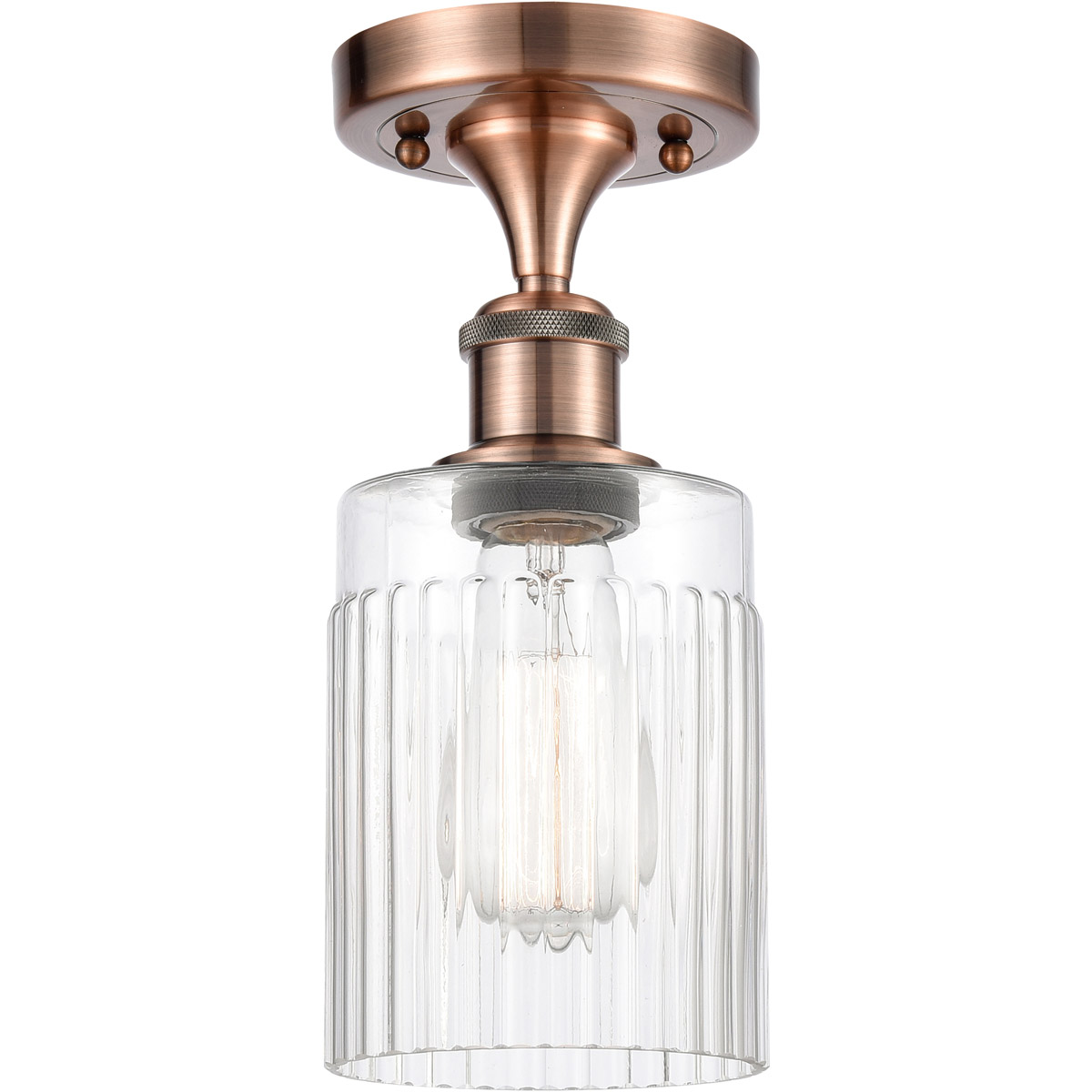 Ballston Hadley 1 Light 5 inch Antique Copper Semi-Flush Mount Ceiling Light in Clear Glass, Ballston