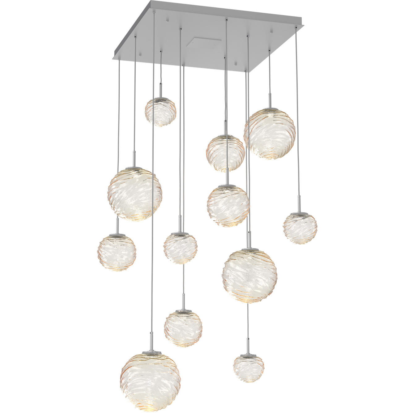 Gaia LED 36 inch Classic Silver Multi-Pendant Ceiling Light in 3000K LED, Amber
