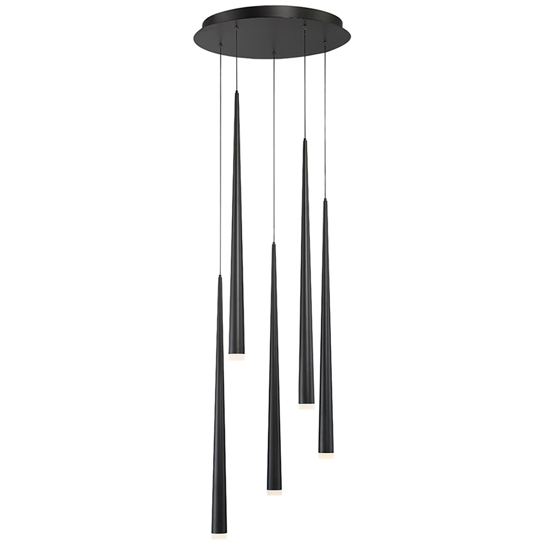 Cascade LED 17 inch Black Multi-Light Pendant Ceiling Light in 5, Round, 28in.