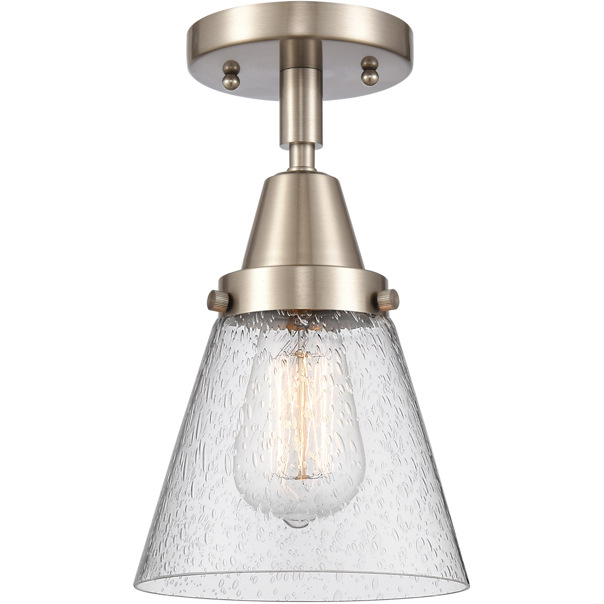 Franklin Restoration Small Cone LED 6.25 inch Brushed Satin Nickel Flush Mount Ceiling Light in Seedy Glass