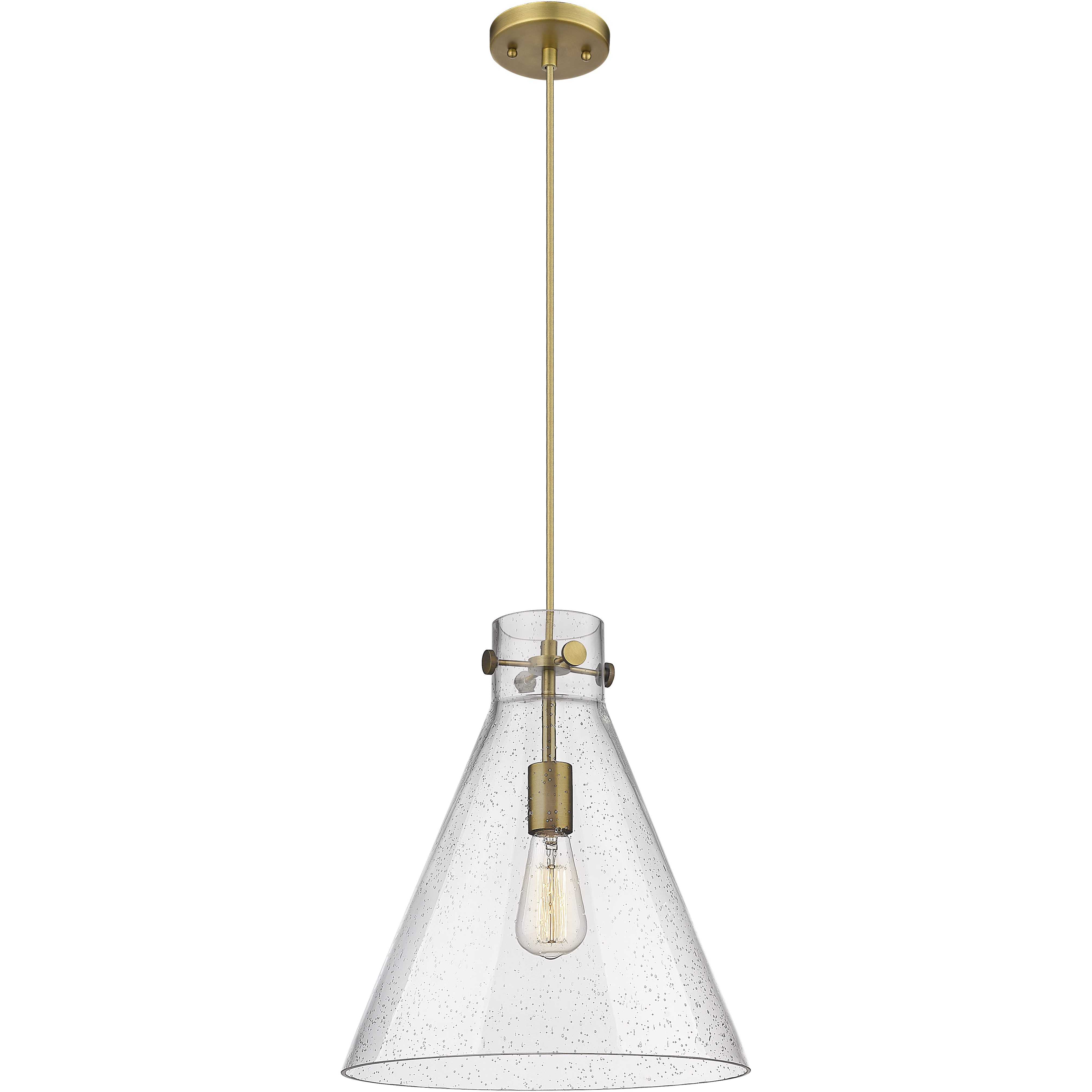 Newton Cone 1 Light 14 inch Brushed Brass Pendant Ceiling Light in Seedy Glass
