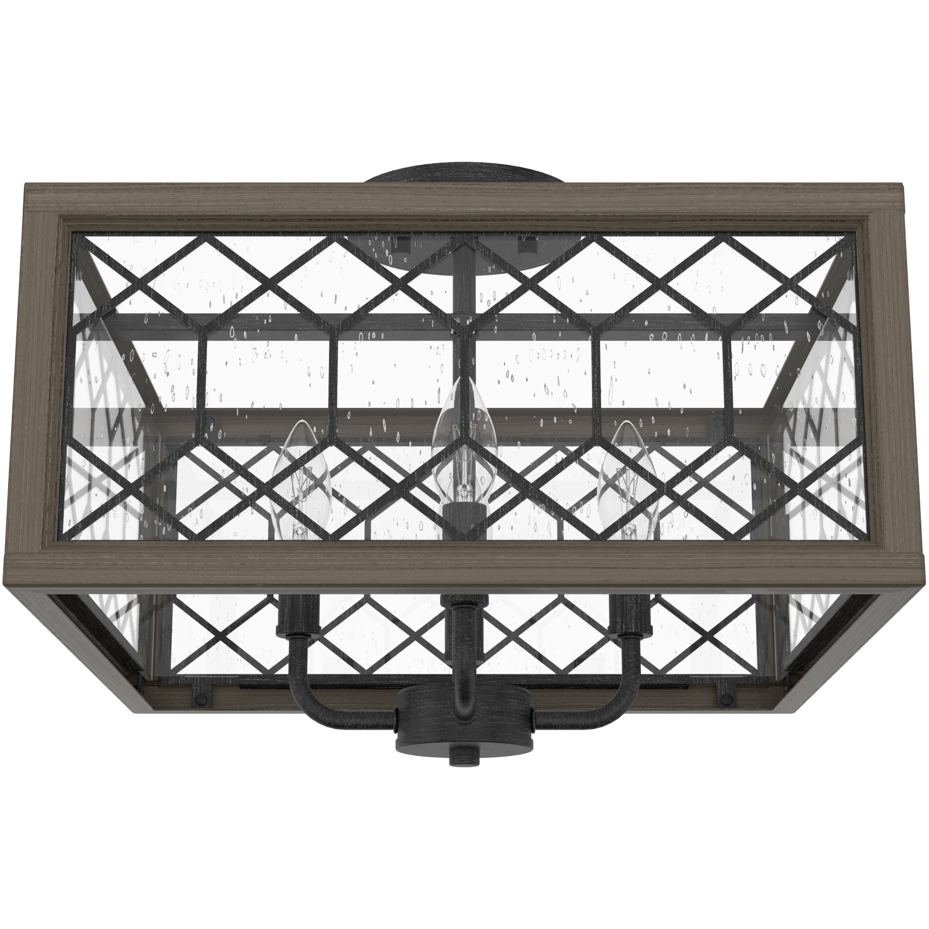 Chevron 4 Light 16 inch Rustic Iron and French Oak Semi-Flush Mount Ceiling Light