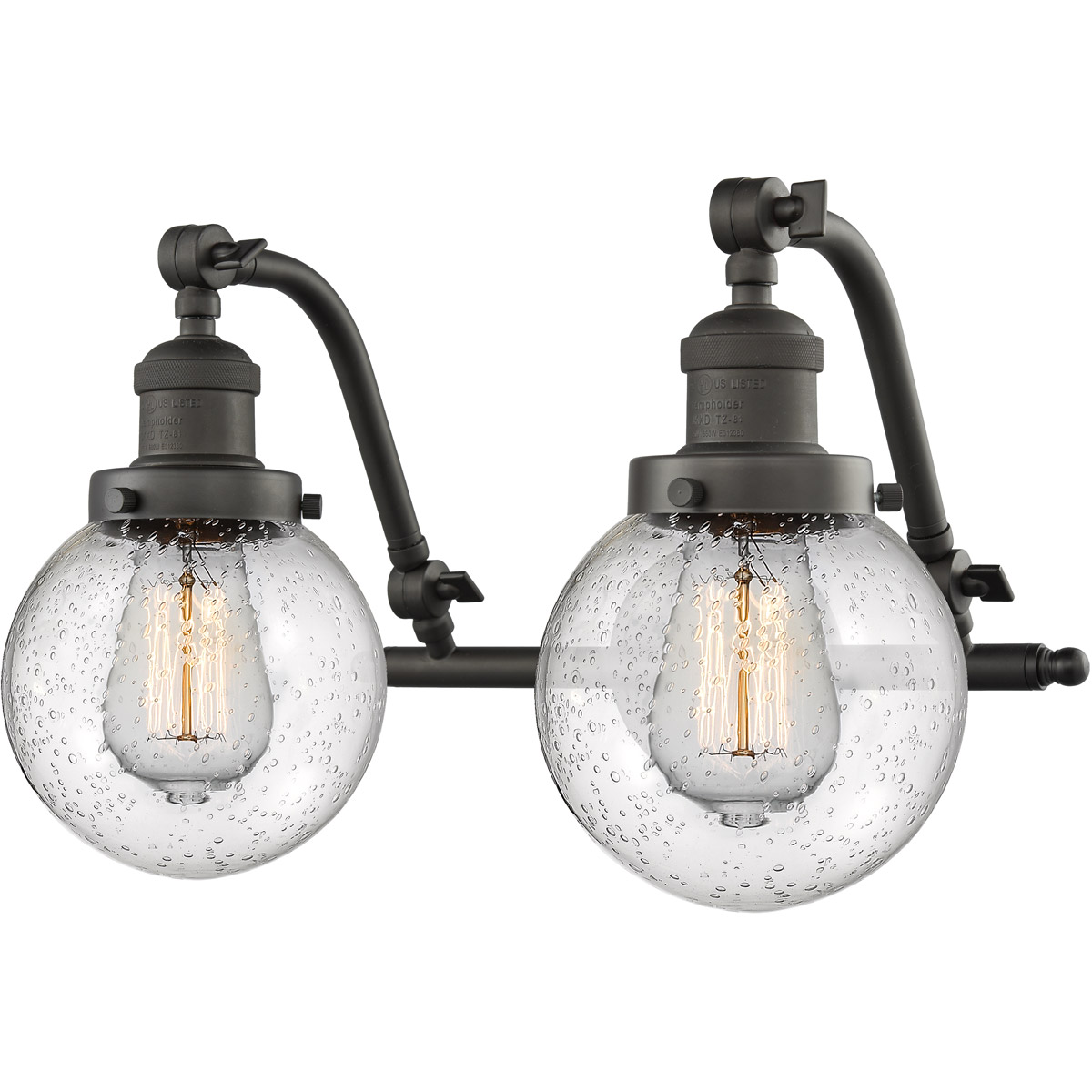 Franklin Restoration Beacon 2 Light 16 inch Oil Rubbed Bronze Bath Vanity Light Wall Light in Seedy Glass, Franklin Restoration