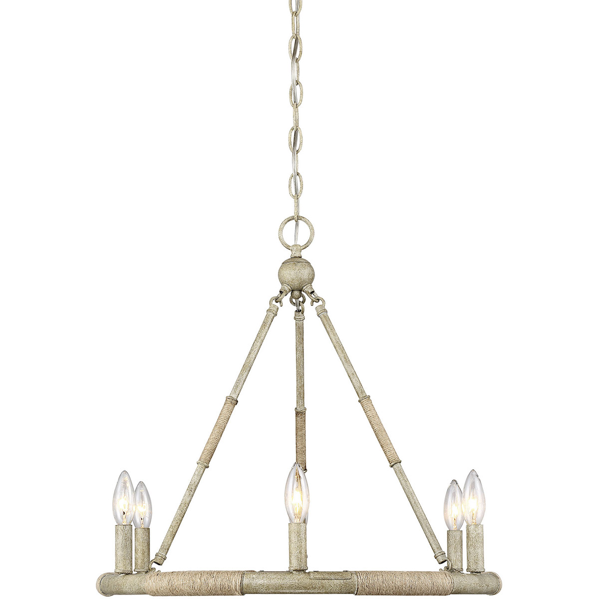 Shabby Chic 6 Light 22 inch Natural Wood with Rope Chandelier Ceiling Light