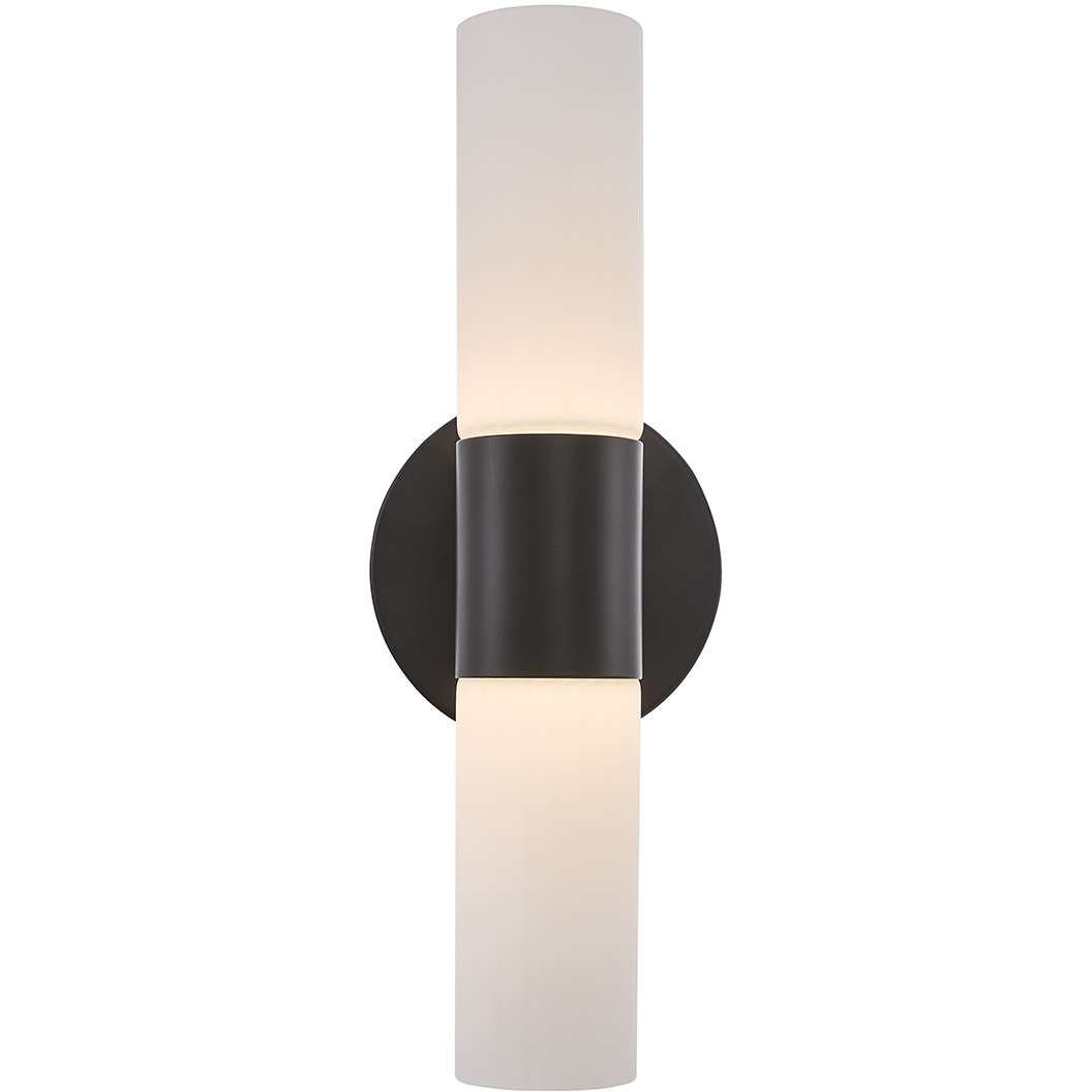 Fusion Collection - Cellini Family 4.5 inch Matte Black and Ribbed Opal ADA Wall Sconce Wall Light, EVOLV