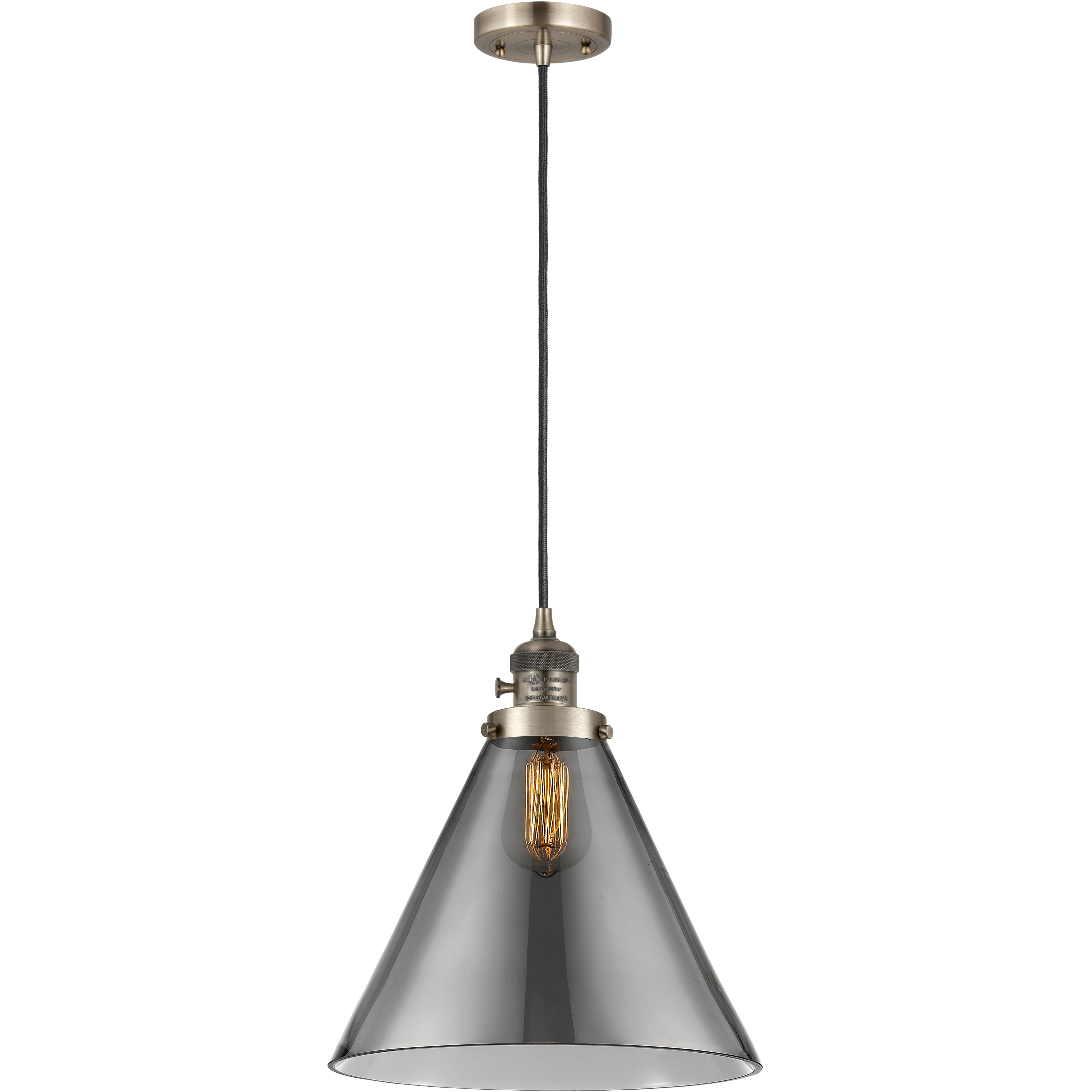 Franklin Restoration Cone 1 Light 12 inch Antique Brass Mini Pendant Ceiling Light in Bulb Not Included, Light Smoke Glass