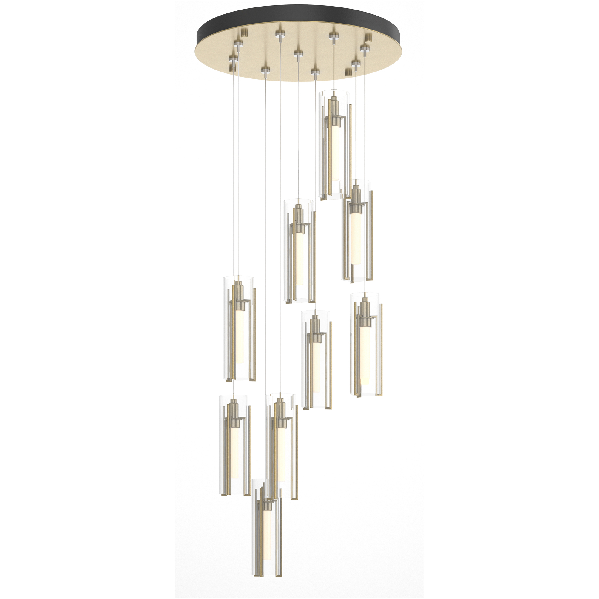 Exos Glass 9 Light 20.5 inch Modern Brass Pendant Ceiling Light in Clear, Standard