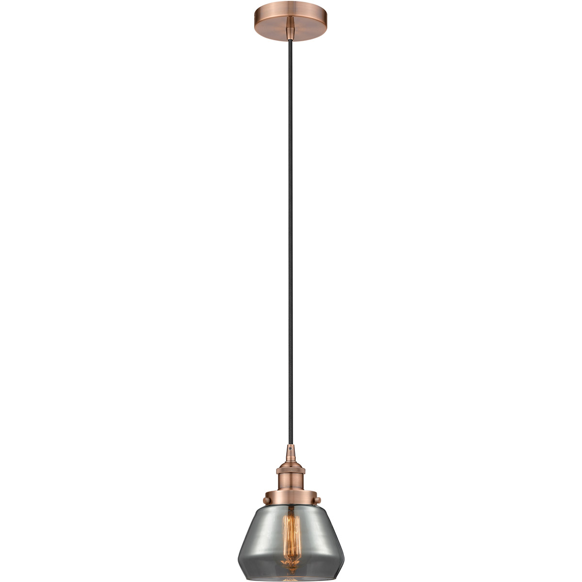 Edison Fulton 1 Light 7 inch Antique Copper Mini Pendant Ceiling Light in Light Smoke Glass