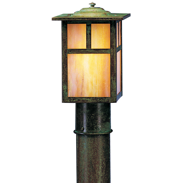 Mission 1 Light 8.5 inch Rustic Brown Post Mount in Gold White Iridescent, T-Bar Overlay