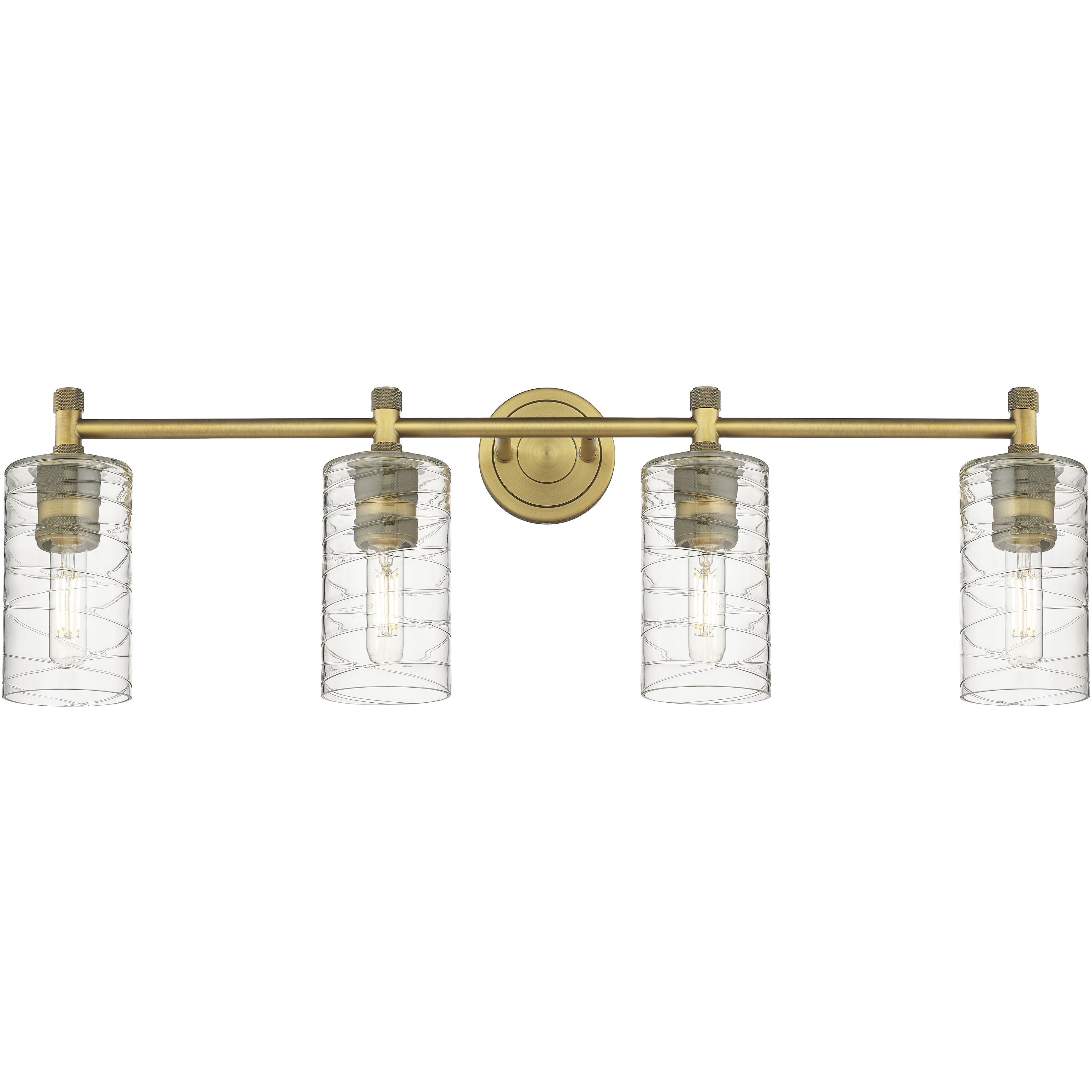 Crown Point 4 Light 33.88 inch Brushed Brass Bath Vanity Light Wall Light in Deco Swirl Glass