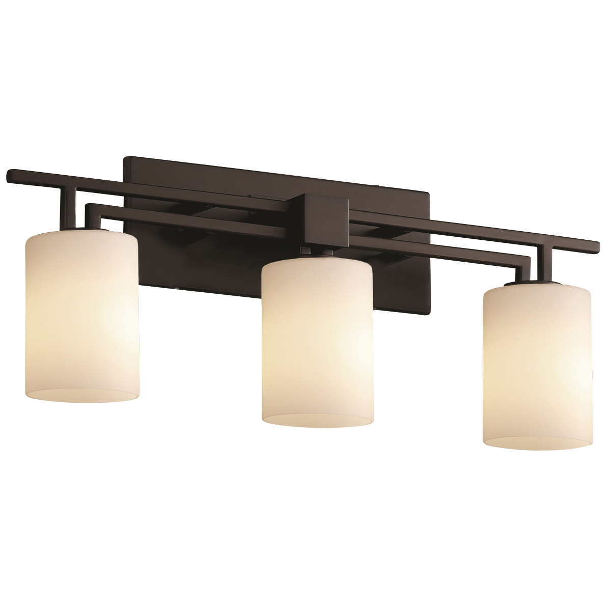 Fusion 3 Light 26 inch Matte Black Bath Bar Wall Light in Cylinder with Flat Rim, Incandescent, Opal Fusion