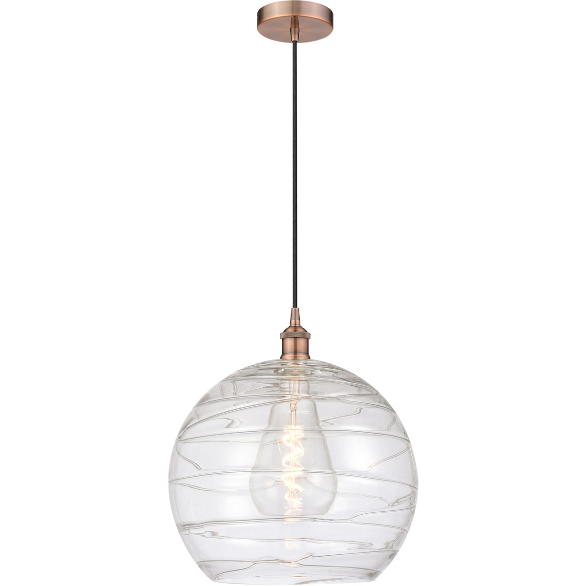 Edison Athens Deco Swirl 1 Light 14 inch Antique Copper Pendant Ceiling Light