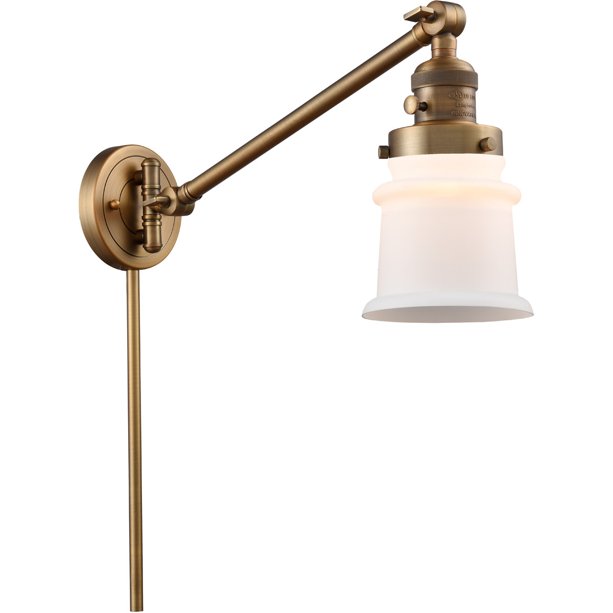 Small Canton 35 inch 60.00 watt Brushed Brass Swing Arm Wall Light, Franklin Restoration