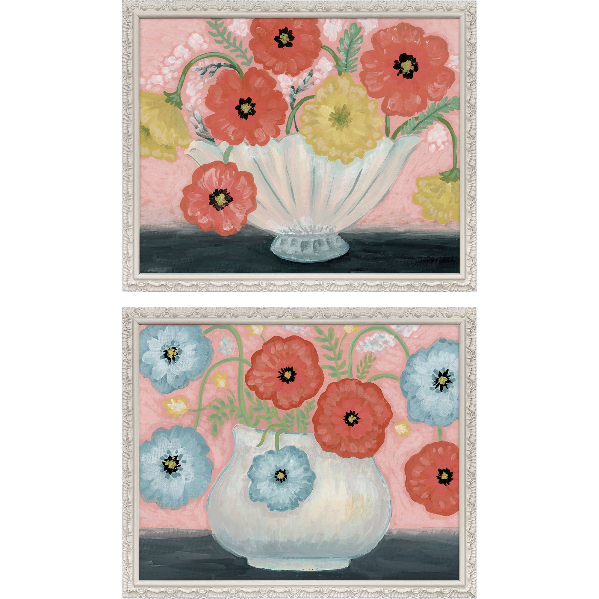 Bouquet Still Life Red and Green and Pink and Yellow Framed Art