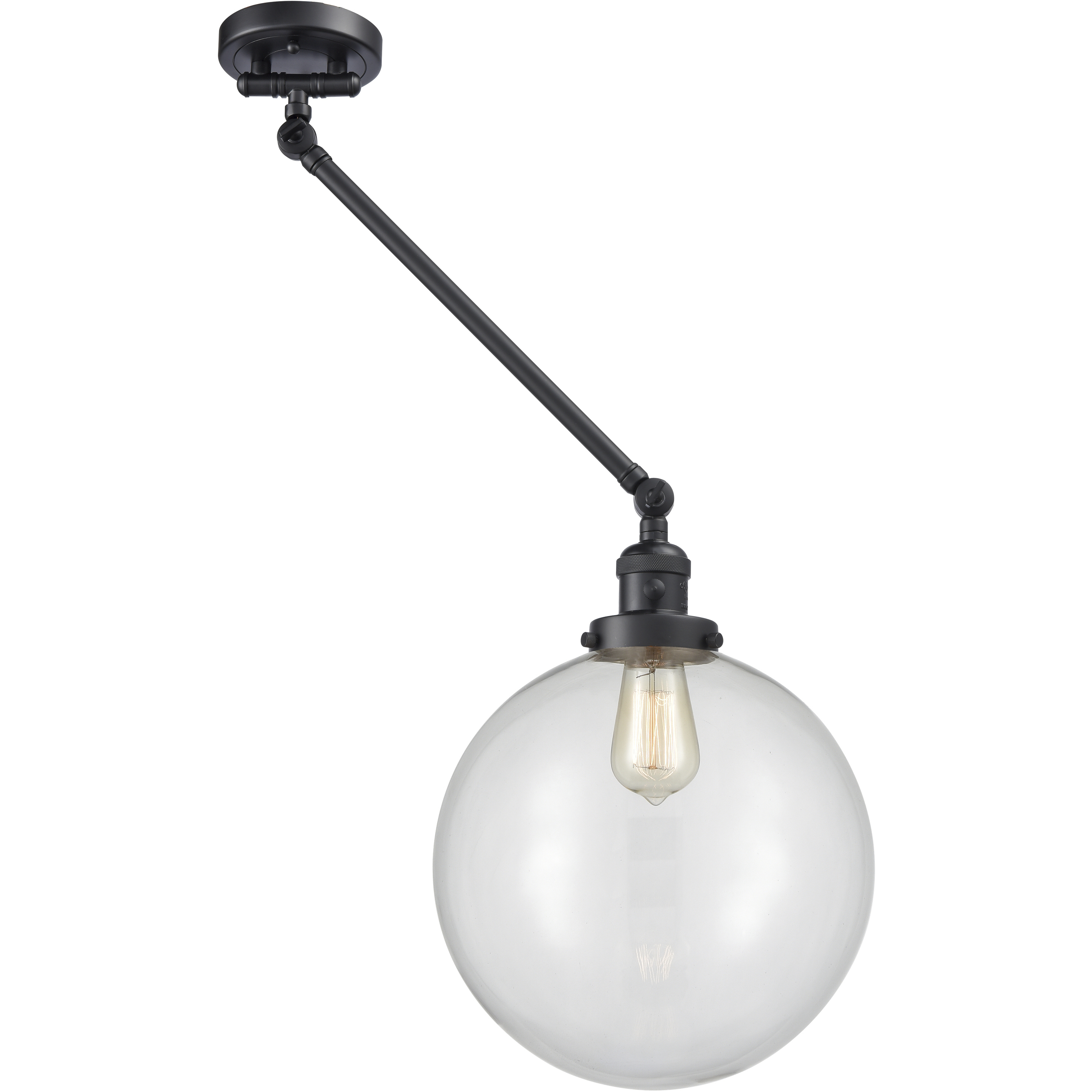 XX-Large Beacon 20 inch 100 watt Matte Black Swing Arm Wall Light in Clear Glass, Franklin Restoration