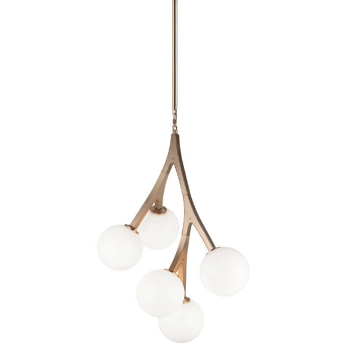 Rami 5 Light 10.88 inch Aged Gold Brass Chandelier Ceiling Light in Aged Gold Brass and Opal Glass