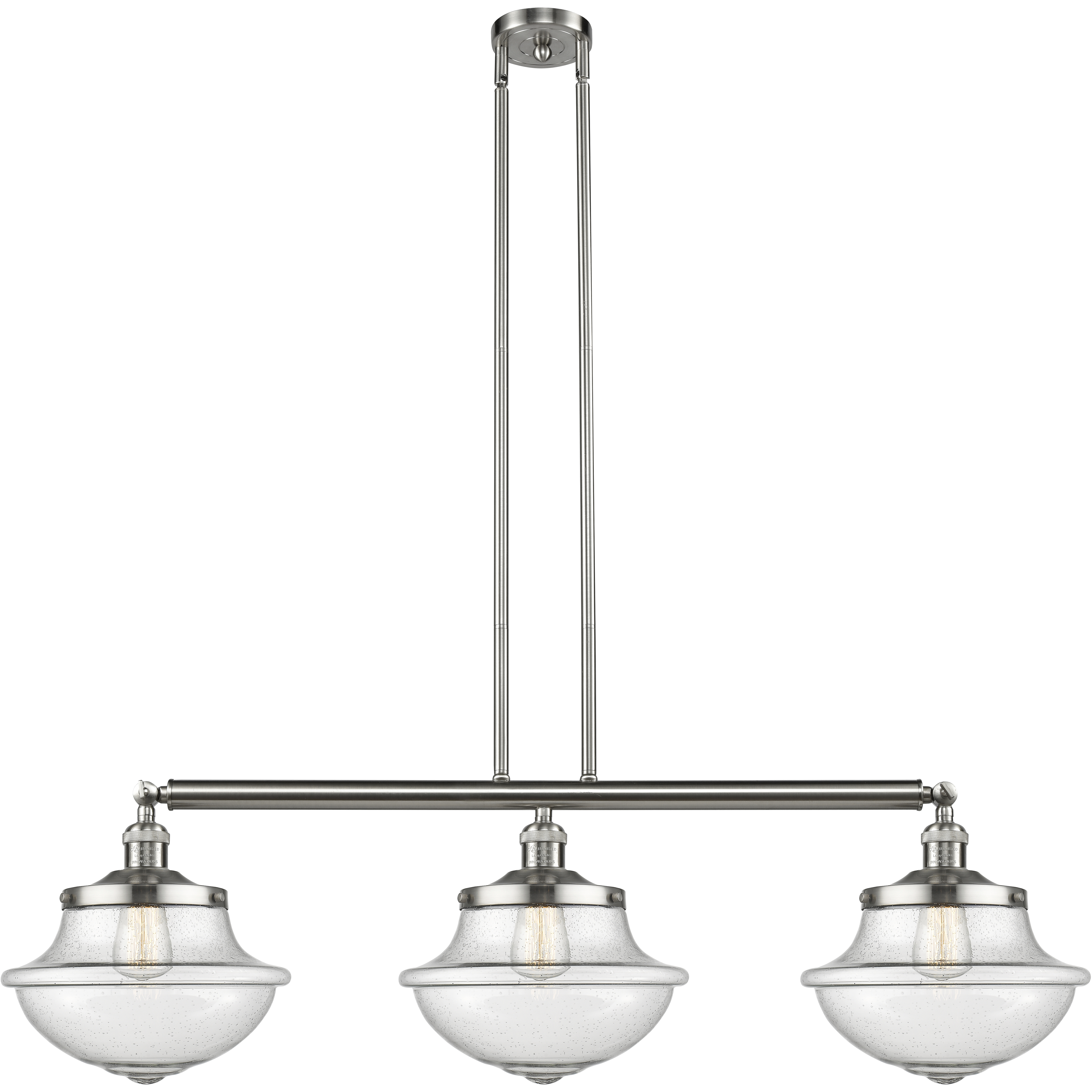Franklin Restoration Large Oxford 3 Light 42 inch Brushed Satin Nickel Island Light Ceiling Light in Seedy Glass, Franklin Restoration