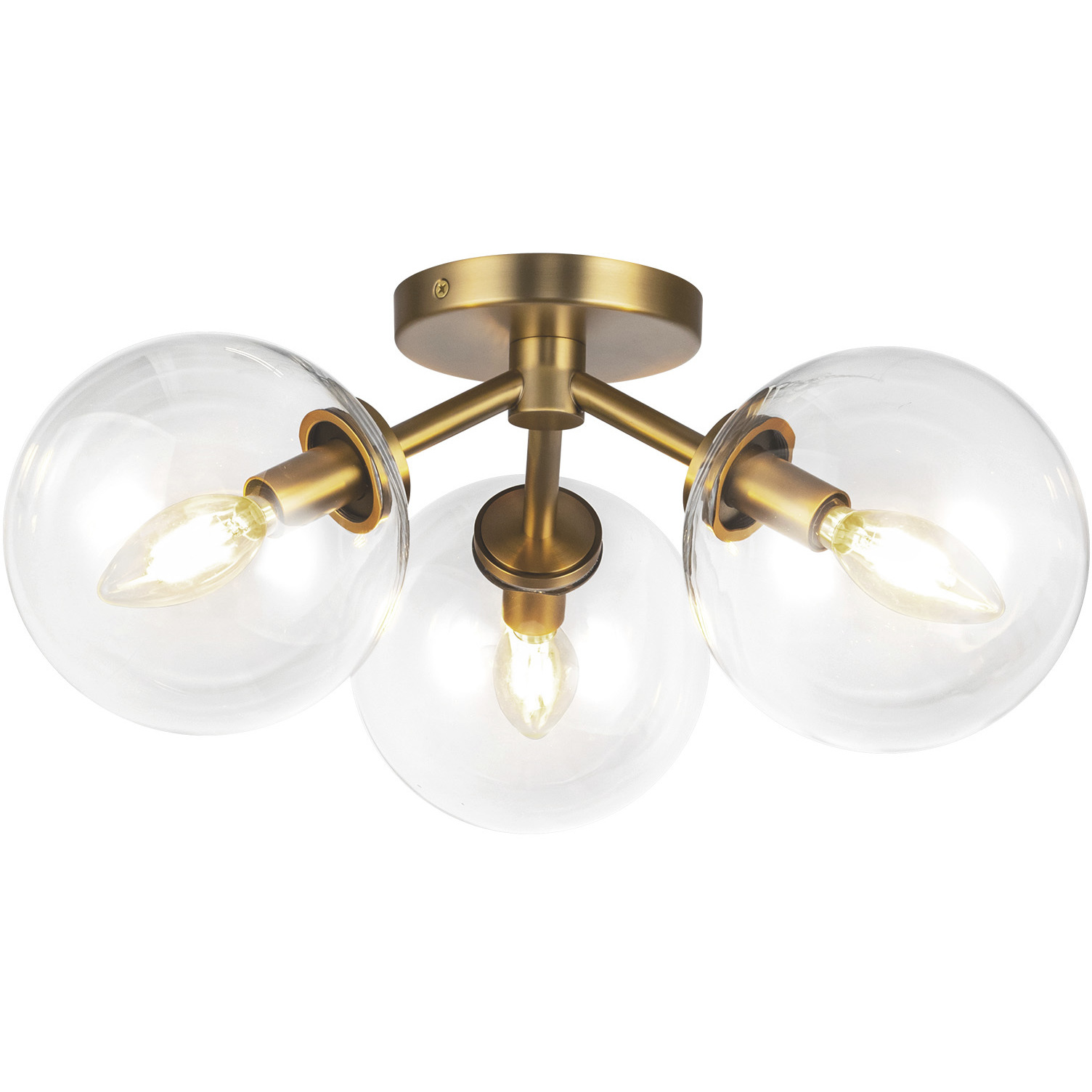 Alora Mood Cassia 3 Light 17.75 inch Aged Gold Semi-Flush Mount Ceiling Light in Clear Glass