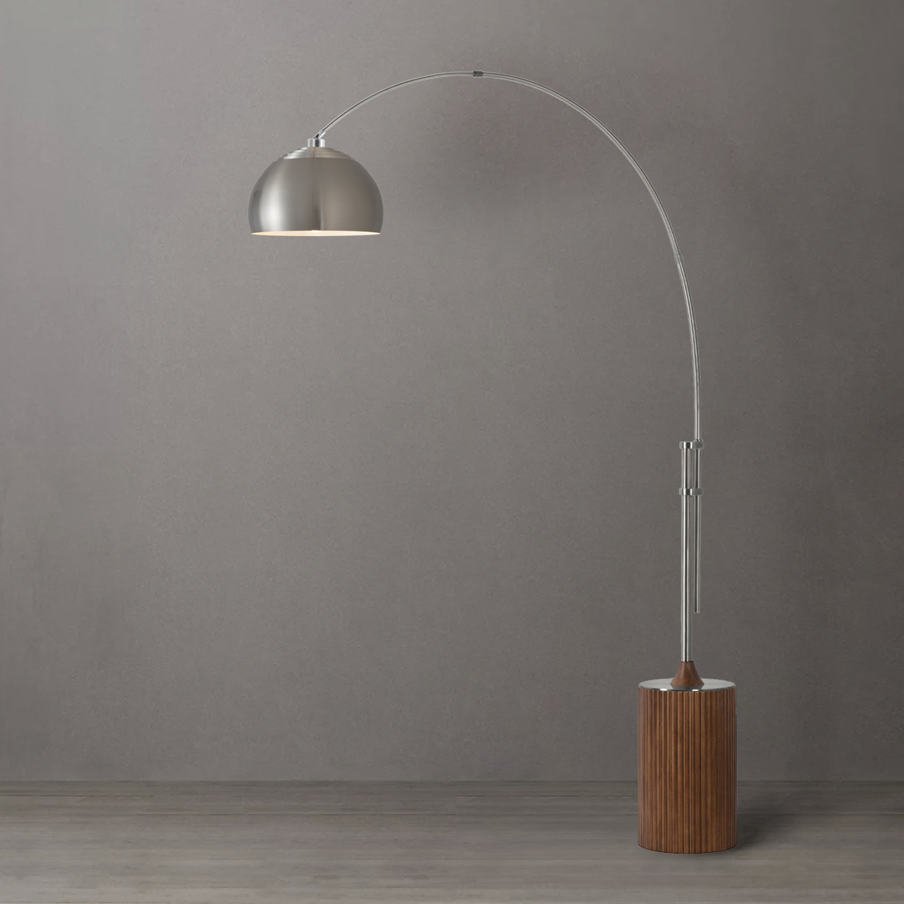 Tambo 92 inch 14 watt Satin Nickel and Dark Walnut Arc Floor Lamp Portable Light in Satin Nickel Steel