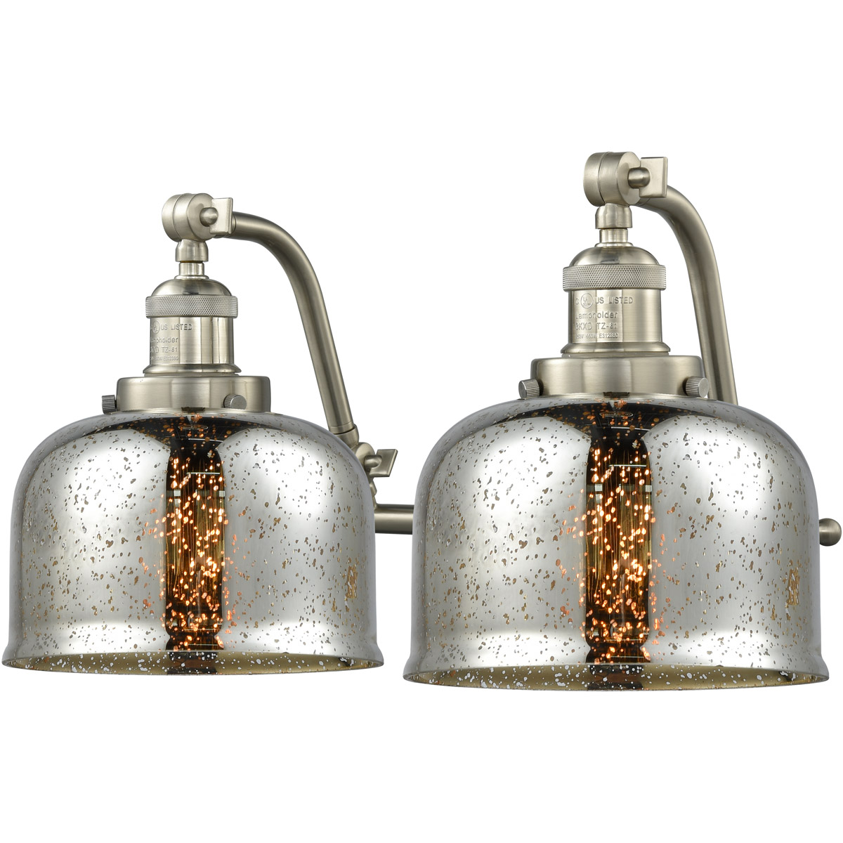 Franklin Restoration Large Bell LED 18 inch Satin Gold Bath Vanity Light Wall Light in Silver Plated Mercury Glass, Franklin Restoration
