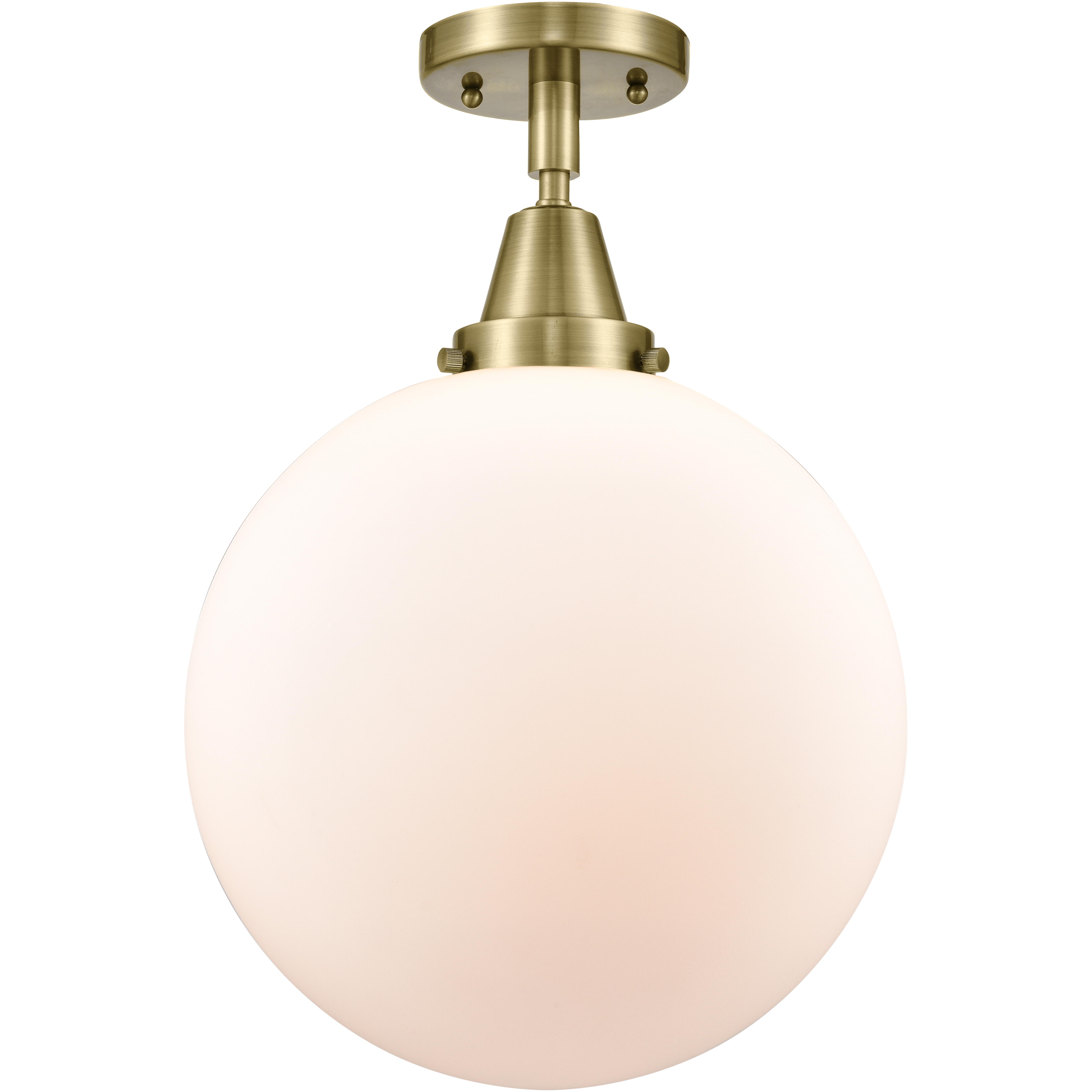 Beacon 1 Light 12 inch Antique Brass Flush Mount Ceiling Light in Matte White Glass