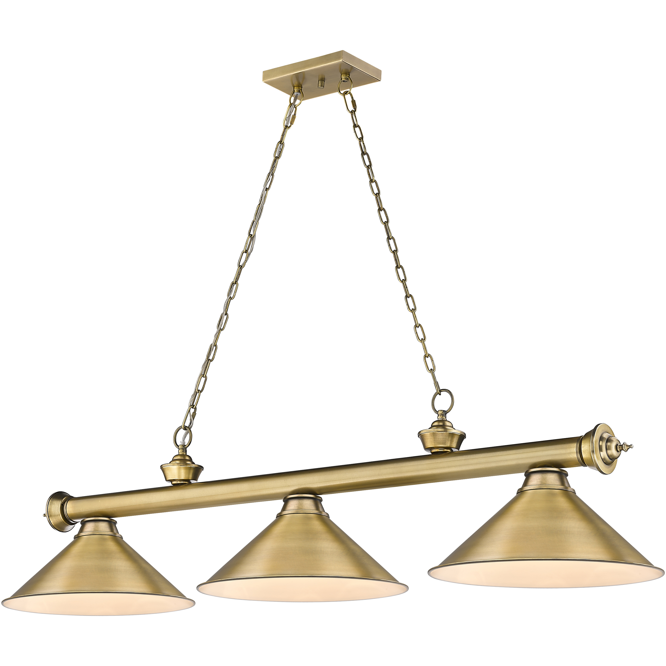 Cordon 3 Light 57.25 inch Heritage Brass Billiard Ceiling Light in Heritage Brass Metal and Glass