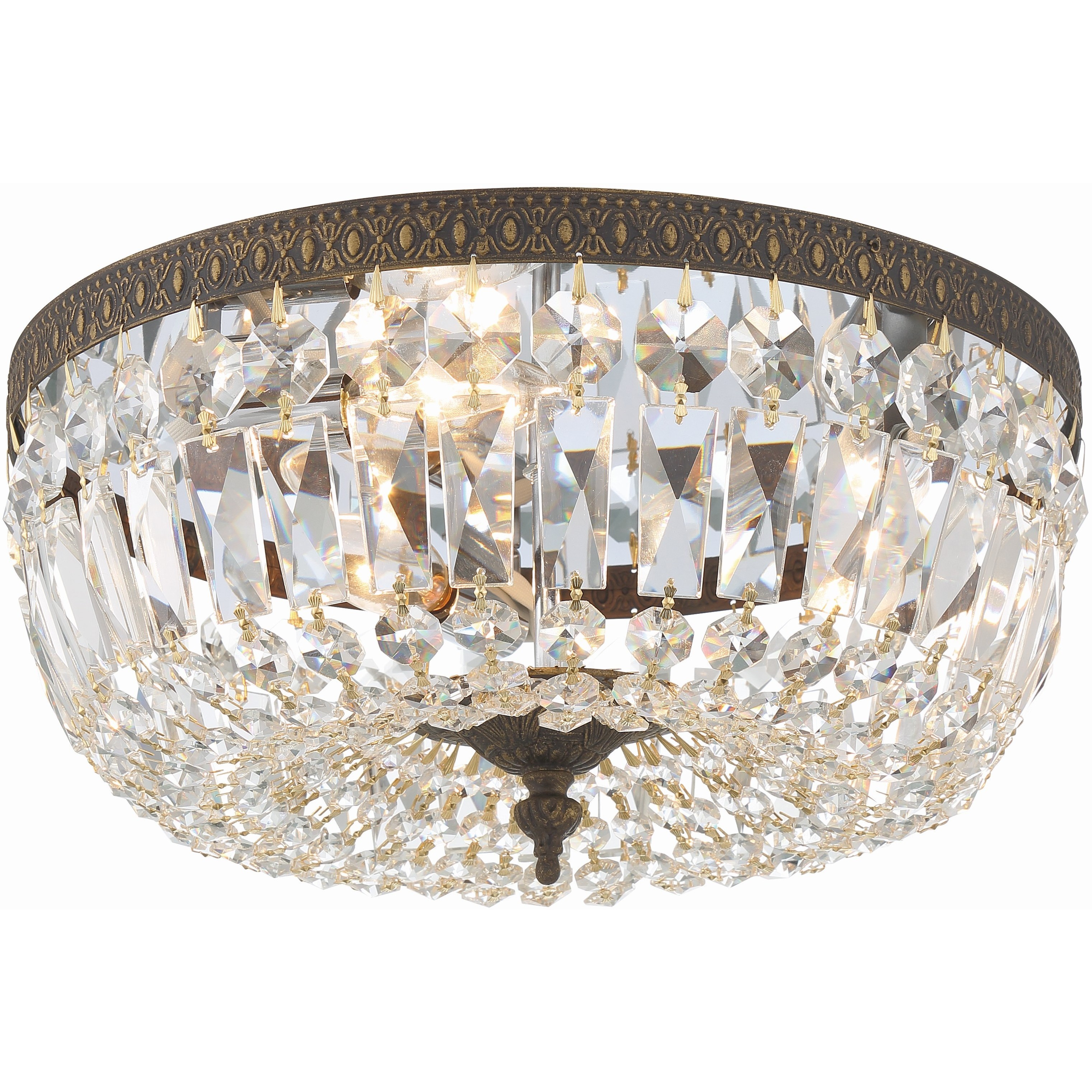 Waltham 3 Light 14 inch English Bronze Flush Ceiling Light in Clear Hand Cut