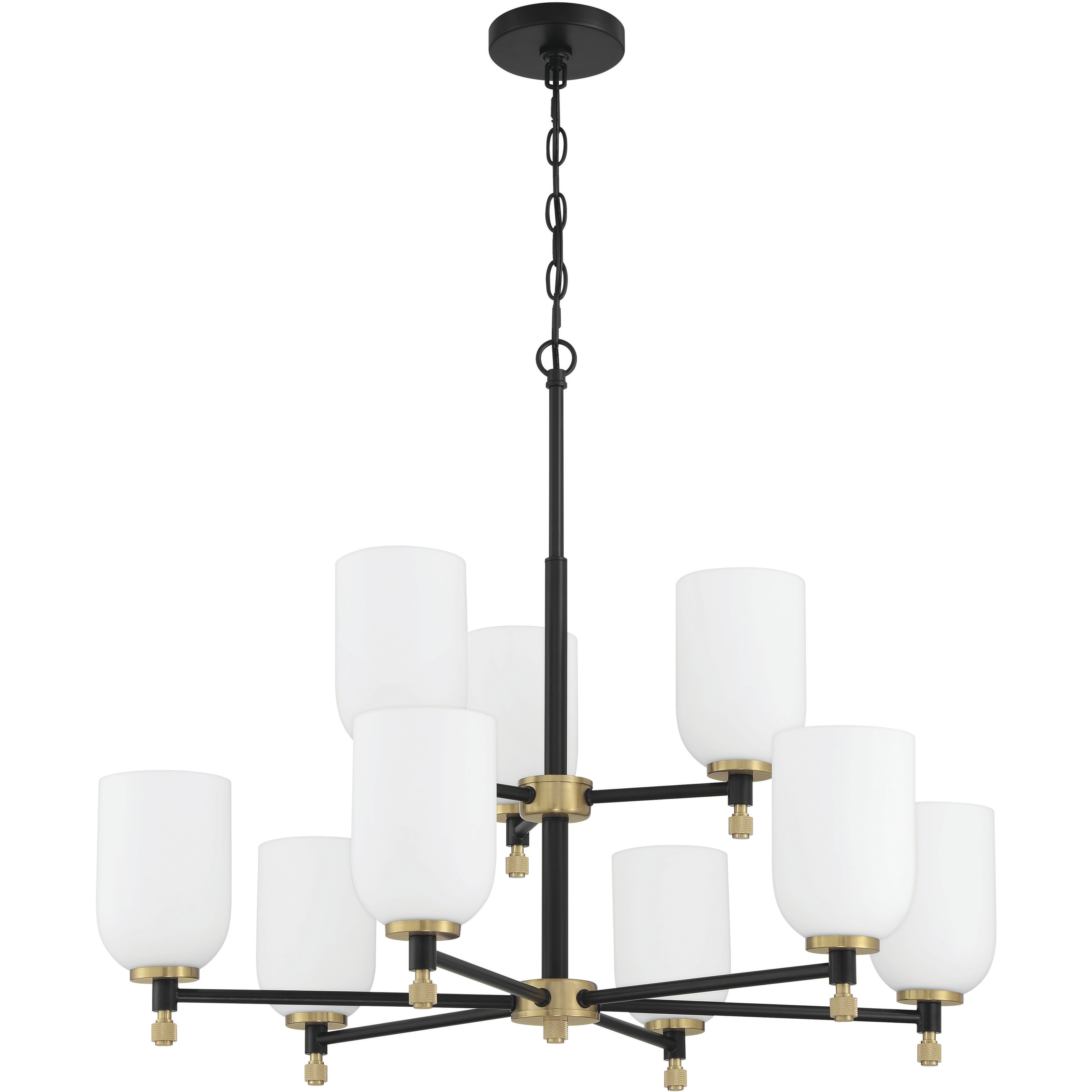 Council 9 Light 28.75 inch Flat Black/Satin Brass Chandelier Ceiling Light