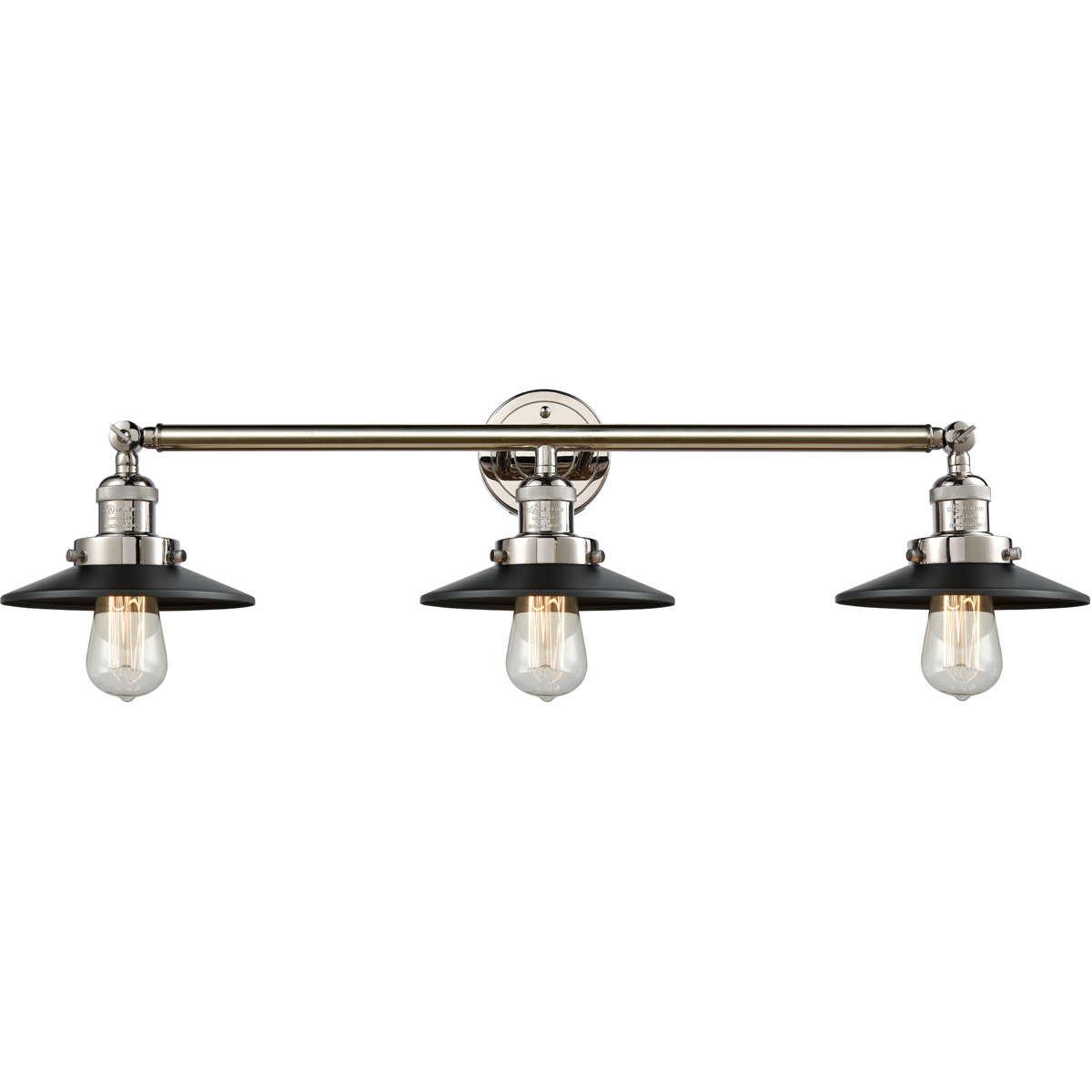 Franklin Restoration Railroad 3 Light 32 inch Satin Gold Bath Vanity Light Wall Light in Matte Black, Franklin Restoration