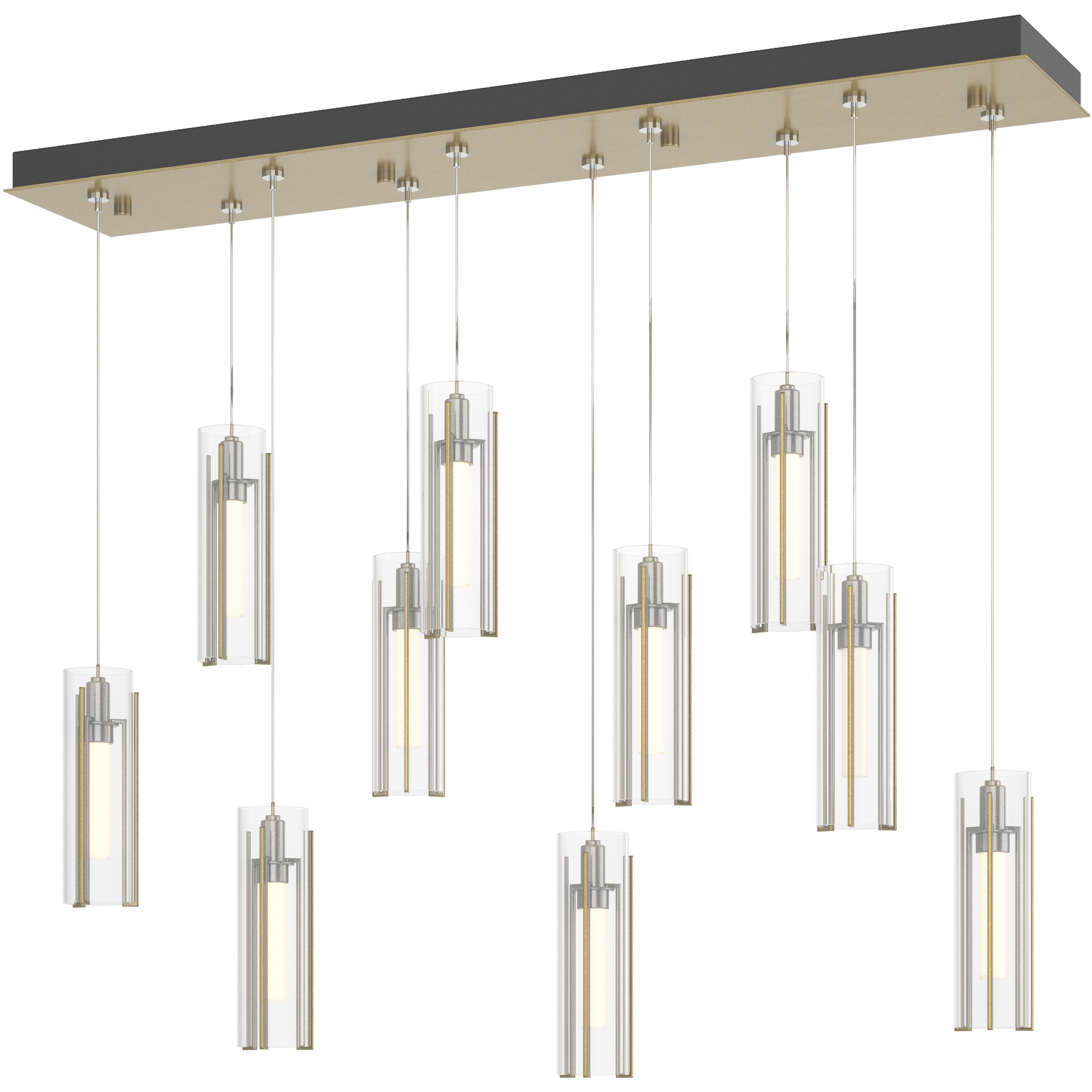 Exos Glass 10 Light 44.5 inch Modern Brass Pendant Ceiling Light in Clear, Standard
