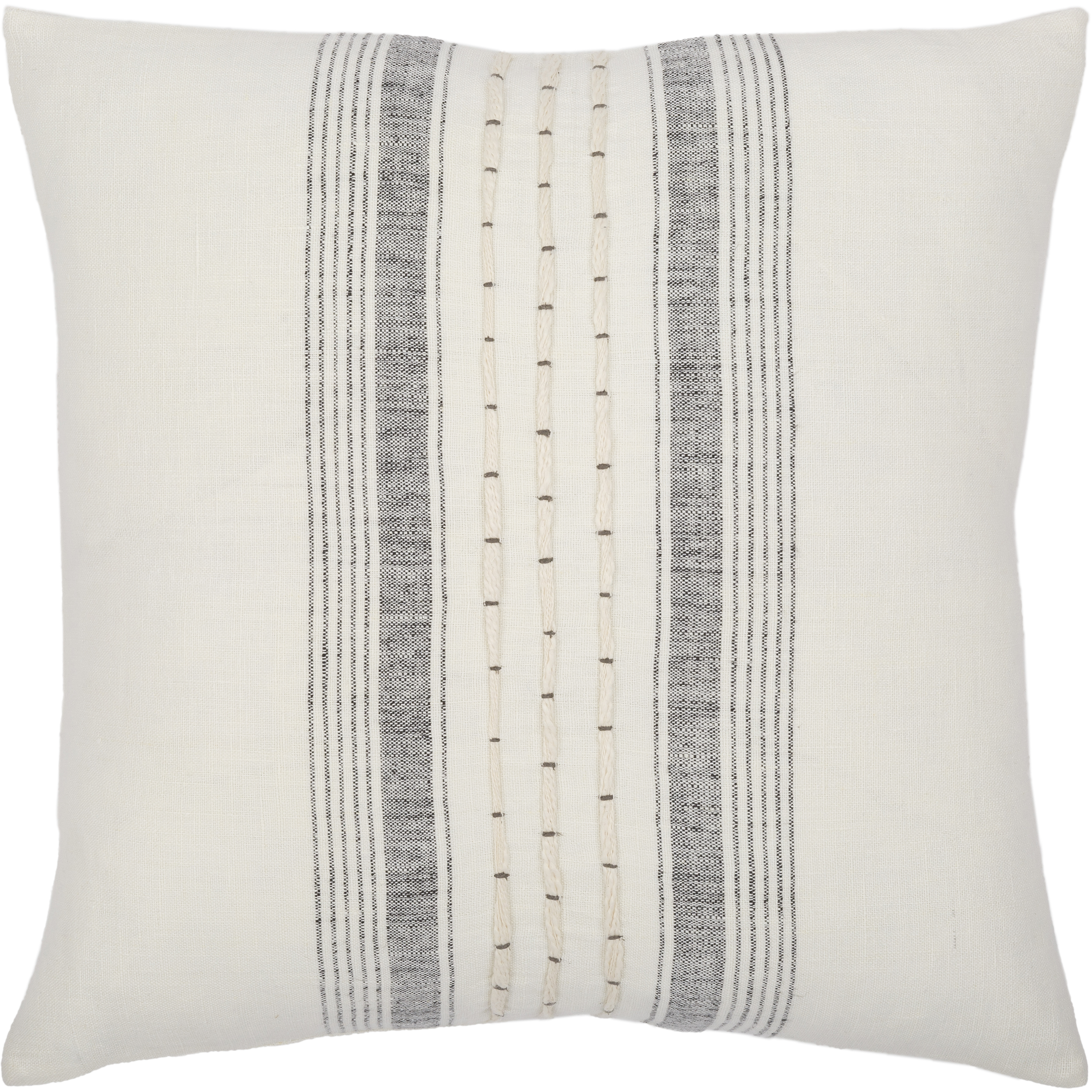 Linen Stripe Embellished 22 inch Cream Pillow Kit in 22 x 22, Square