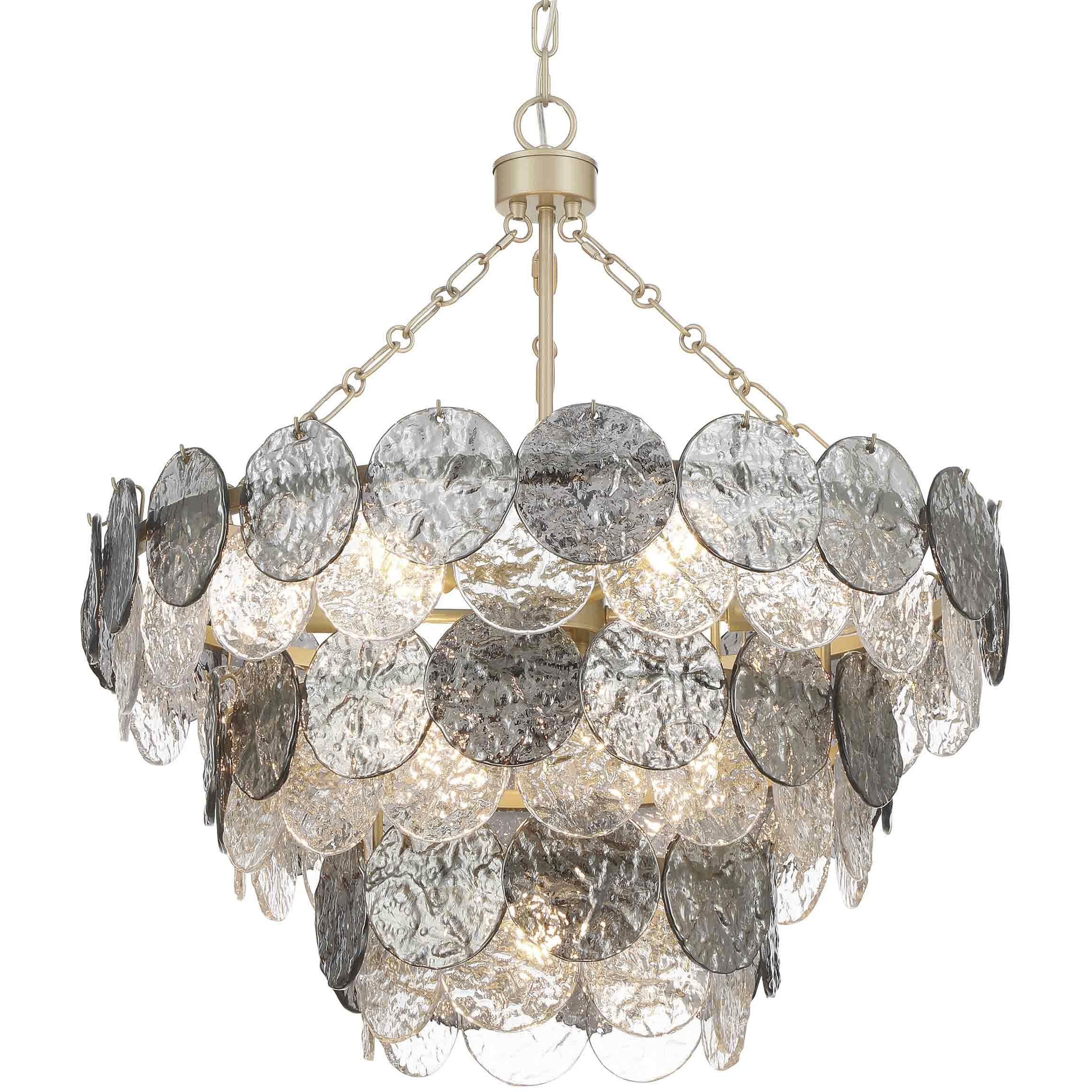Yep Cascada 11 Light 27.25 inch Aegean Silver Pendant Ceiling Light in Smoke Plated Glass, 3 Tier