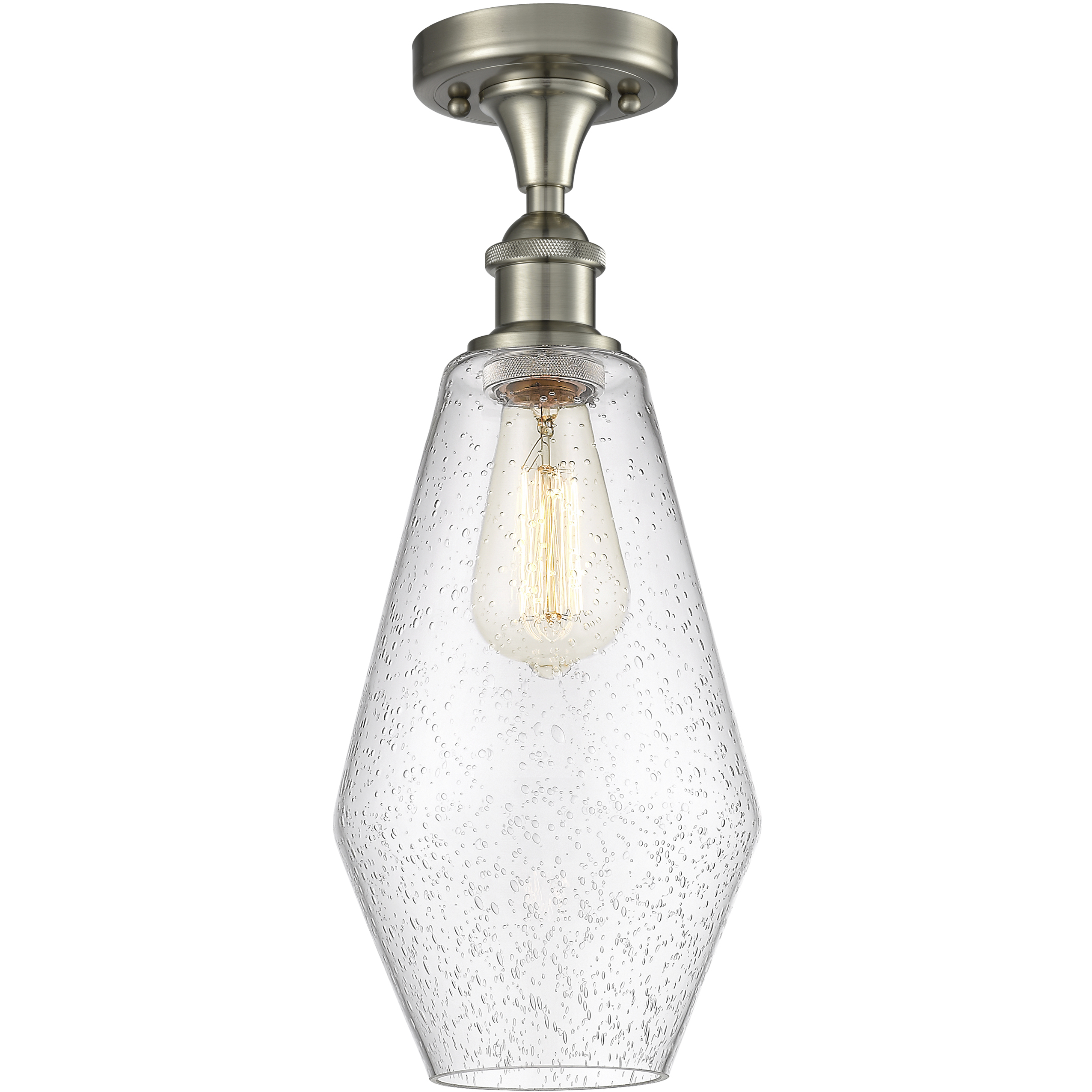 Edison Cindyrella 1 Light 7 inch Brushed Satin Nickel Semi-Flush Mount Ceiling Light in Seedy Glass