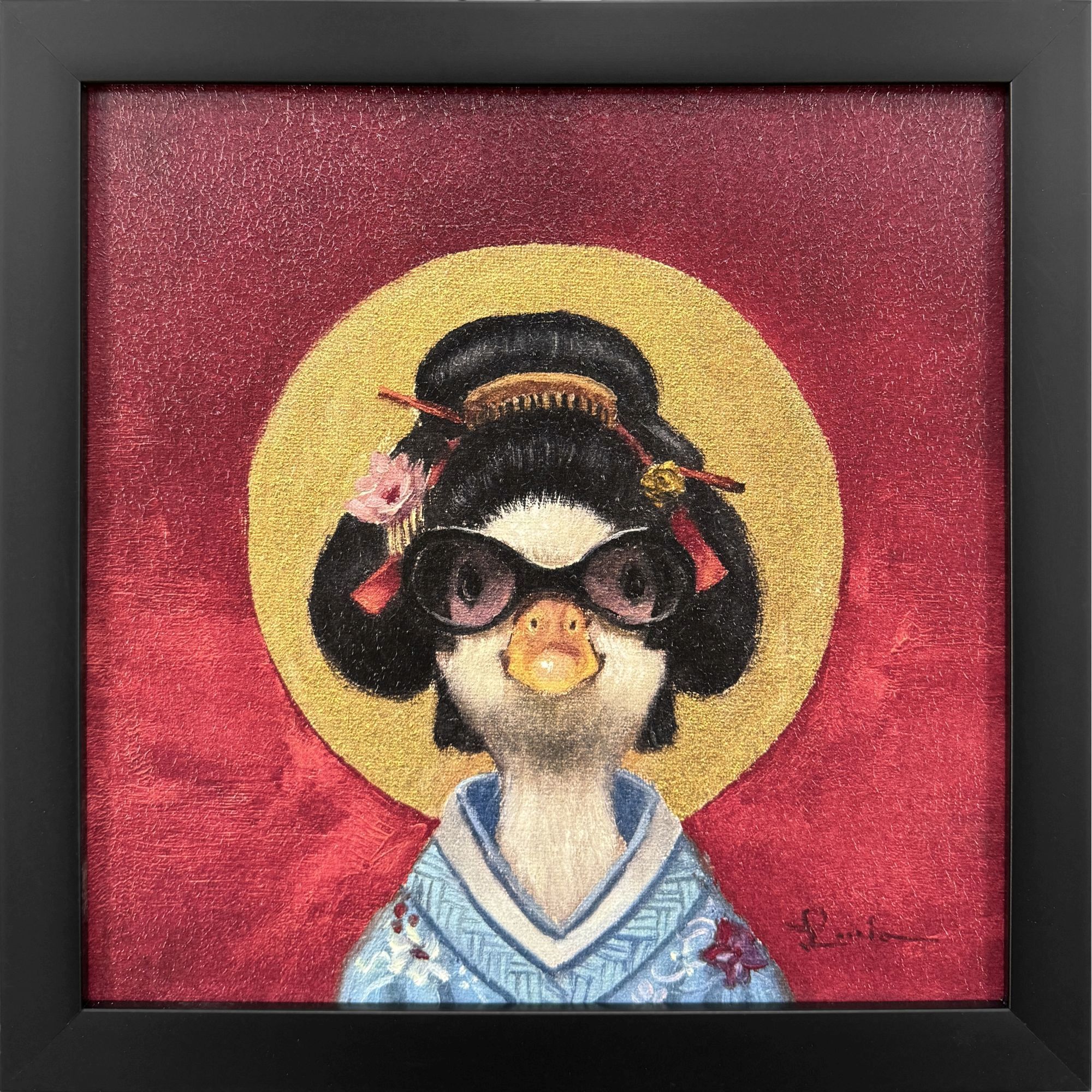 Geisha Duck 11 X 11 inch Non-Glass Framed Art, Propac