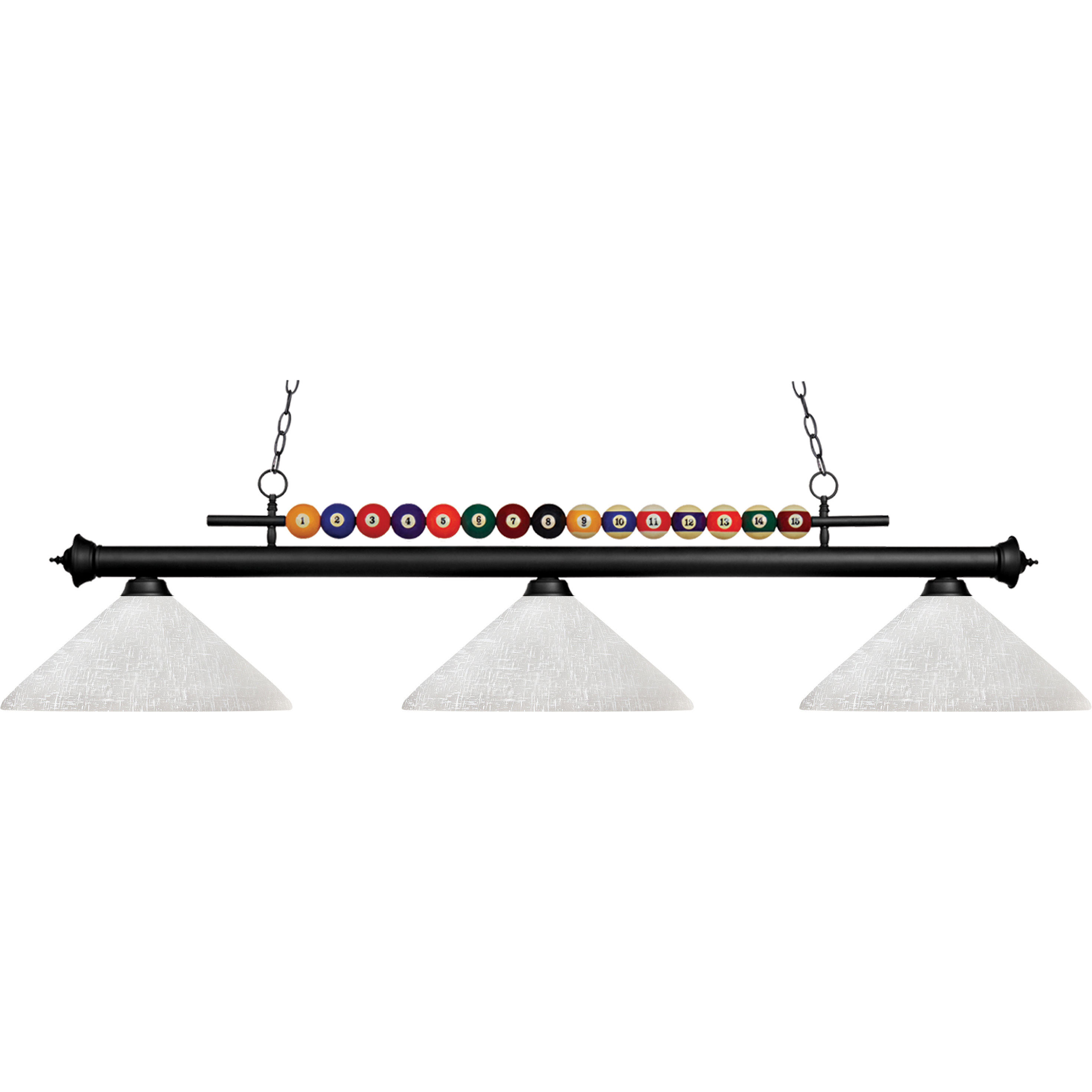 Shark 3 Light 60 inch Matte Black Billiard Ceiling Light in Angular White Linen Glass
