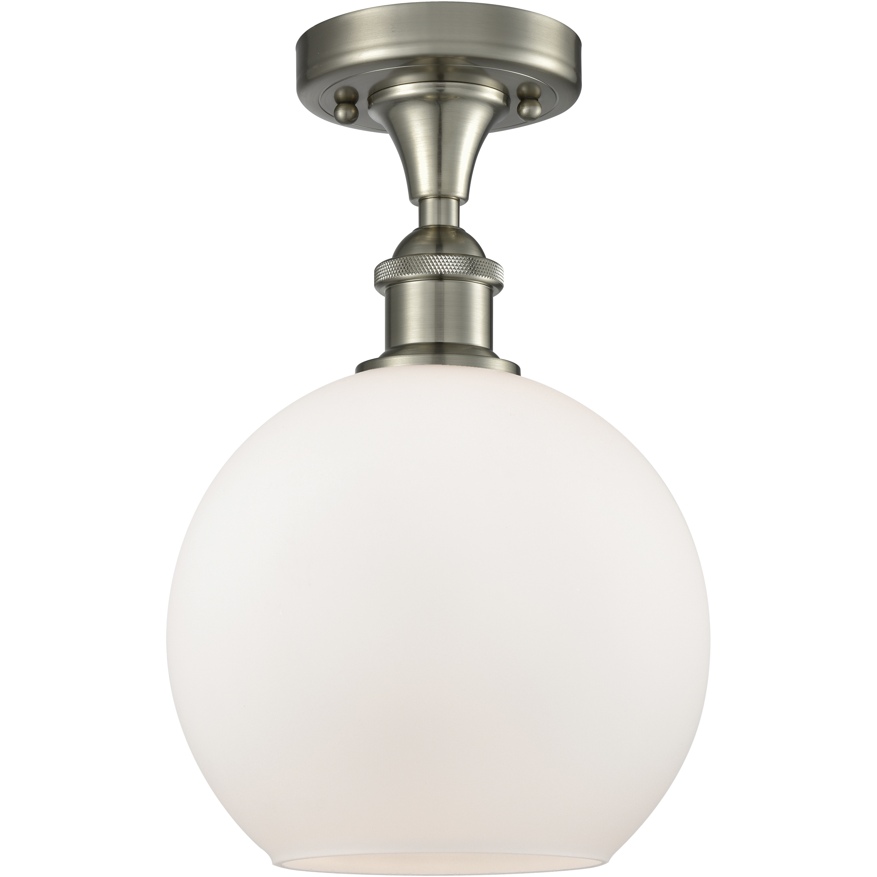 Edison Athens 1 Light 8 inch Brushed Satin Nickel Semi-Flush Mount Ceiling Light in Matte White Glass