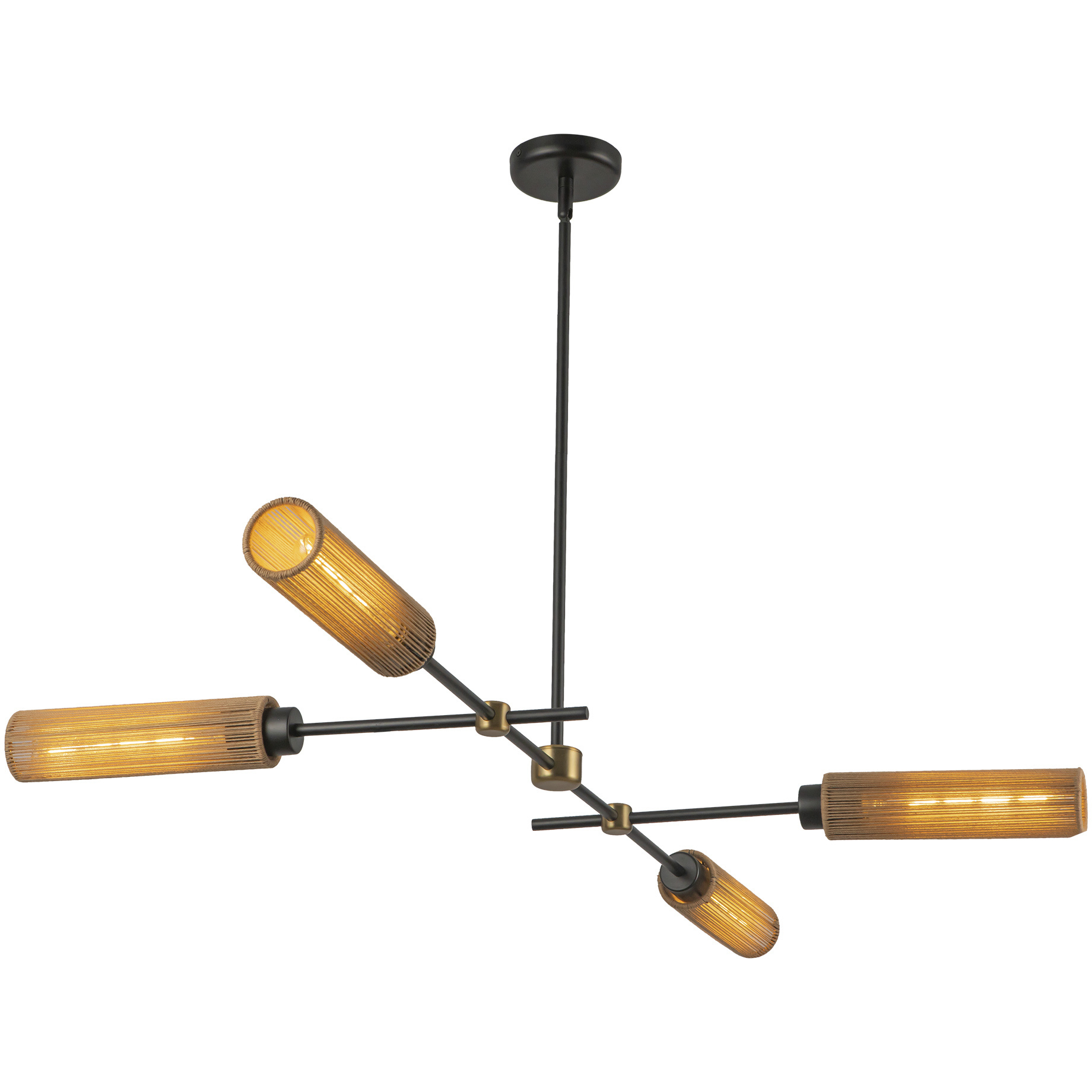 Alora Mood Colby 4 Light 52 inch Matte Black Linear Pendant Ceiling Light in Matte Black and Tan Jute