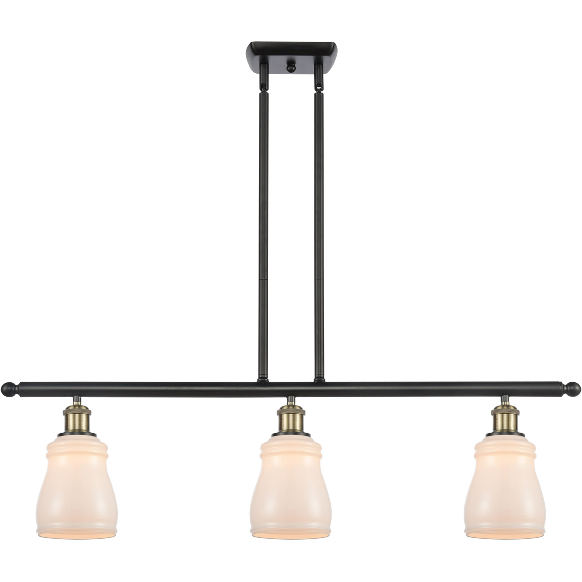 Ballston Ellery LED 36 inch Black Antique Brass Island Light Ceiling Light in White Glass, Ballston
