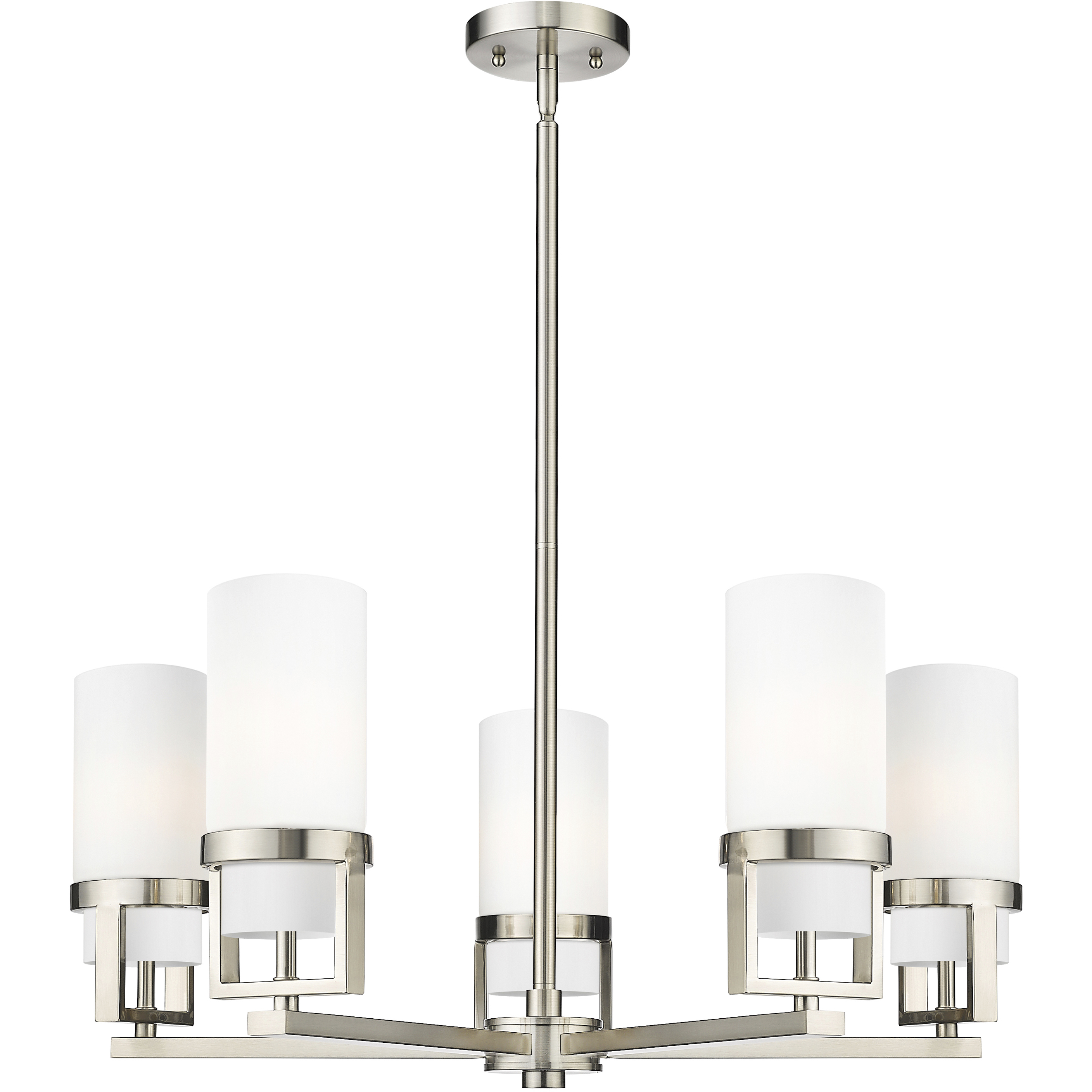 Utopia 5 Light 27.38 inch Satin Nickel Chandelier Ceiling Light in Matte White Glass