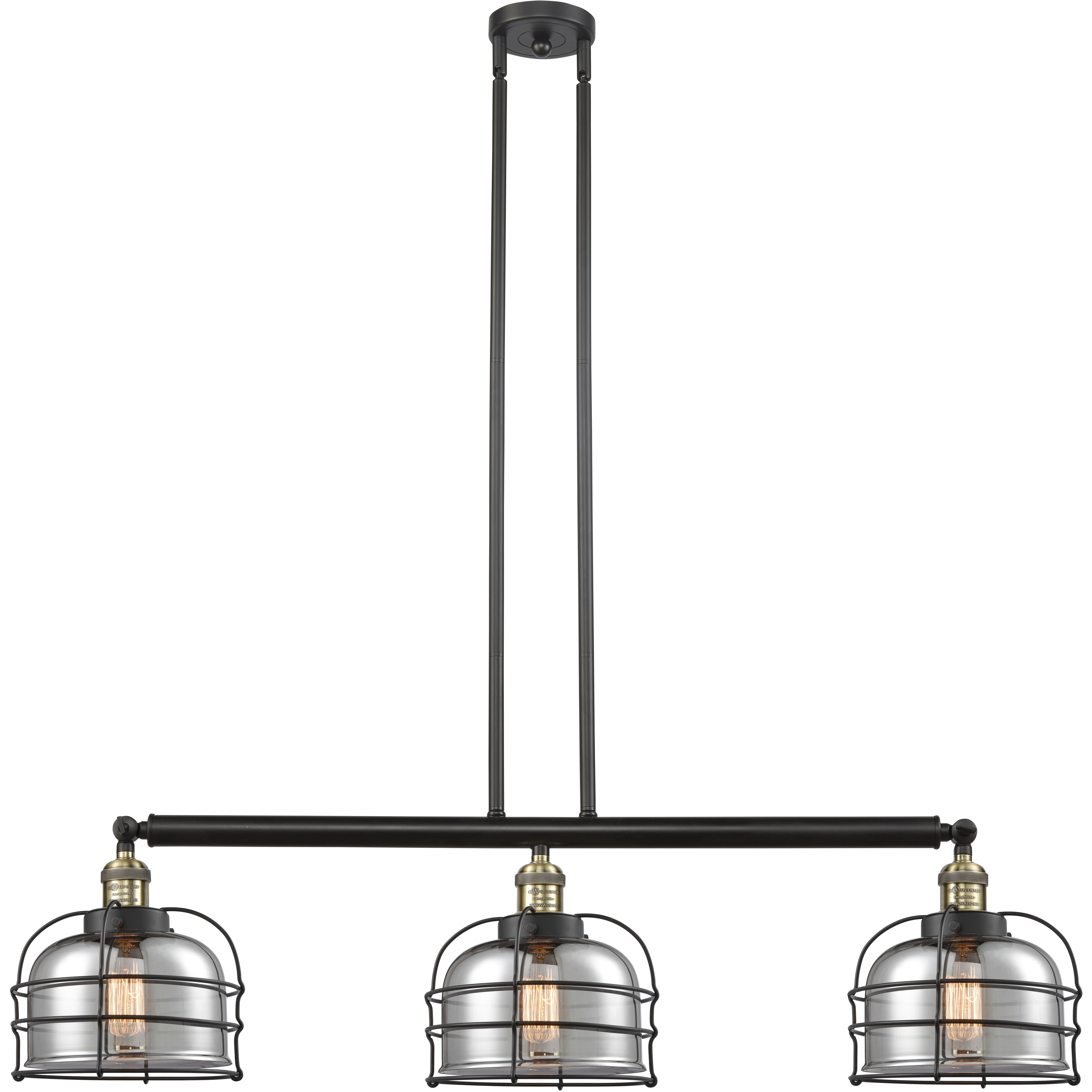 Franklin Restoration Large Bell Cage LED 41.5 inch Black Antique Brass Island Light Ceiling Light in Plated Smoke Glass, Franklin Restoration