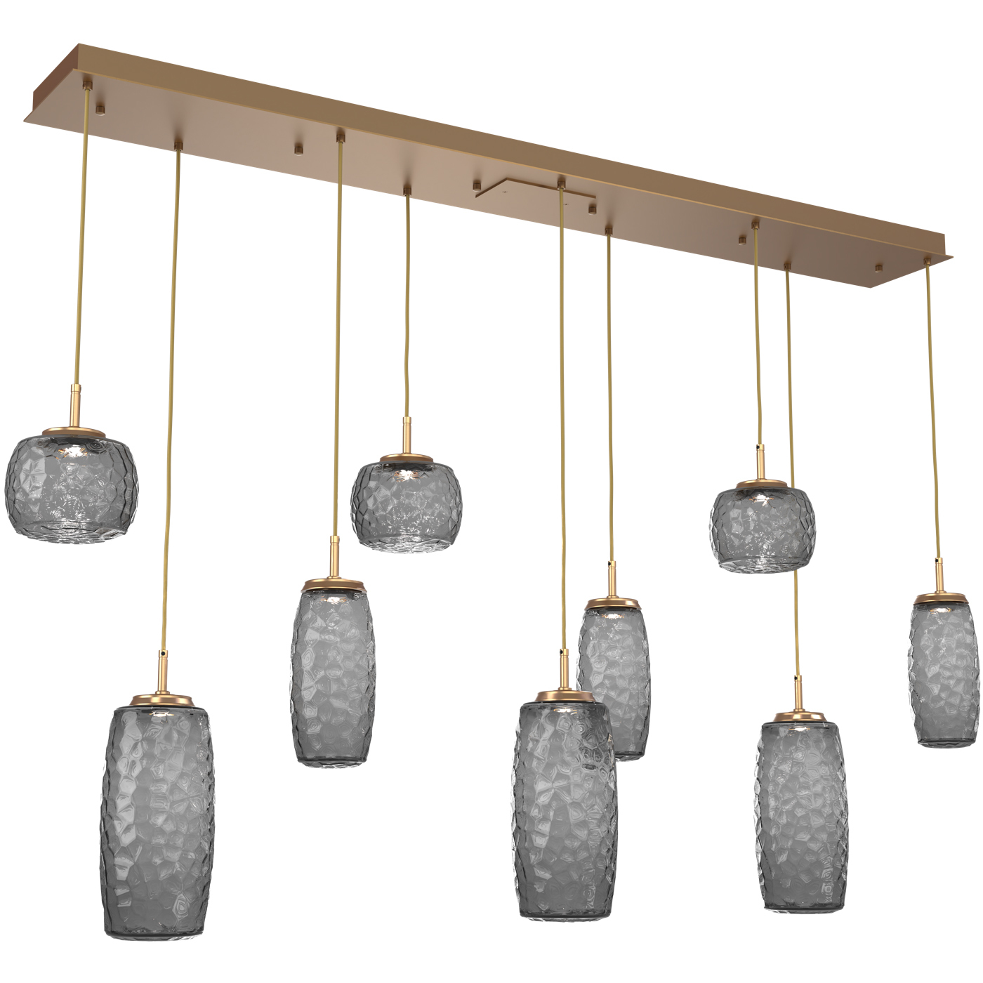 Vessel LED Novel Brass Linear Multi-Pendant Ceiling Light in Smoke, 2700K LED