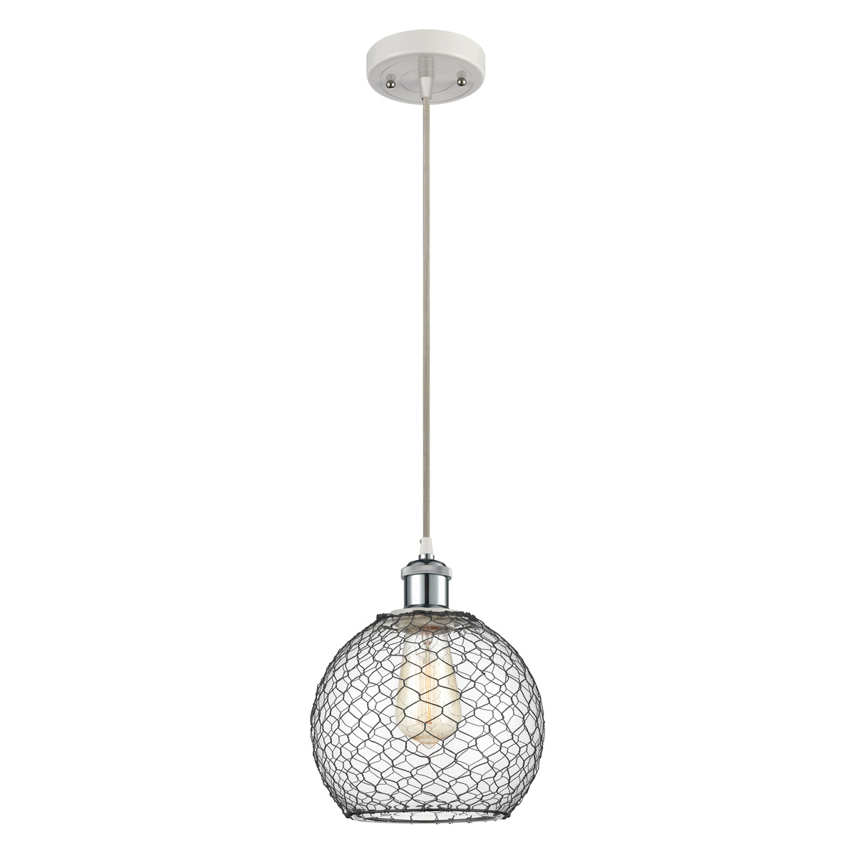 Ballston Farmhouse Chicken Wire LED 8 inch White and Polished Chrome Mini Pendant Ceiling Light, Ballston