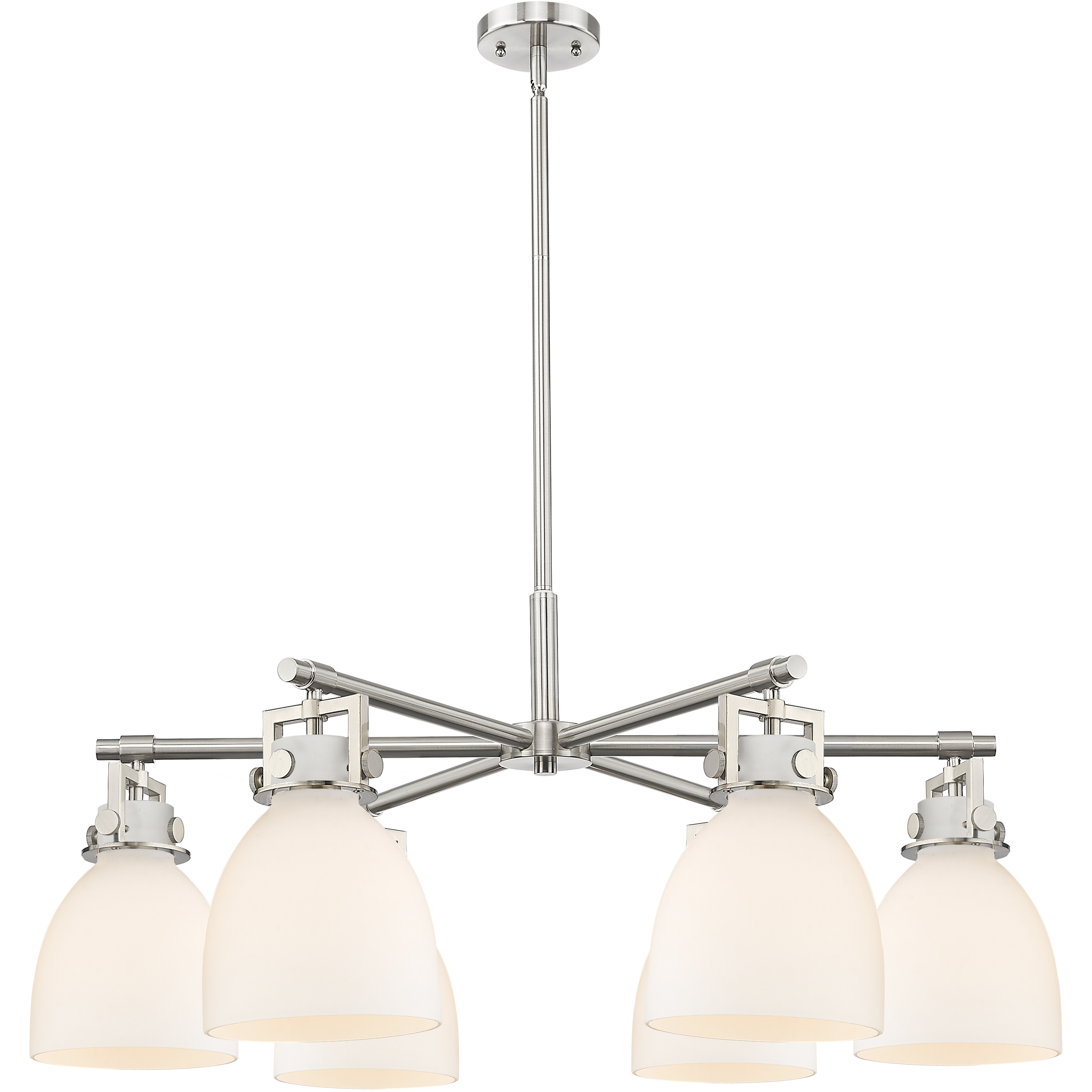 Newton Bell 6 Light 26 inch Satin Nickel Chandelier Ceiling Light in White Glass