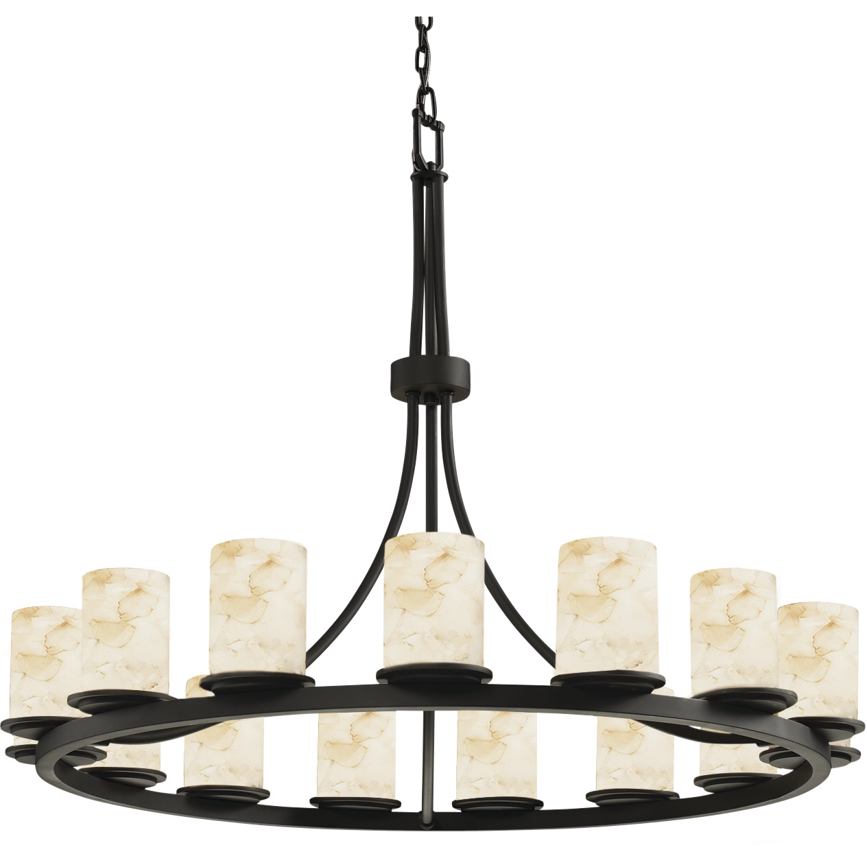 Alabaster Rocks 15 Light 42 inch Matte Black Chandelier Ceiling Light in Incandescent, Cylinder