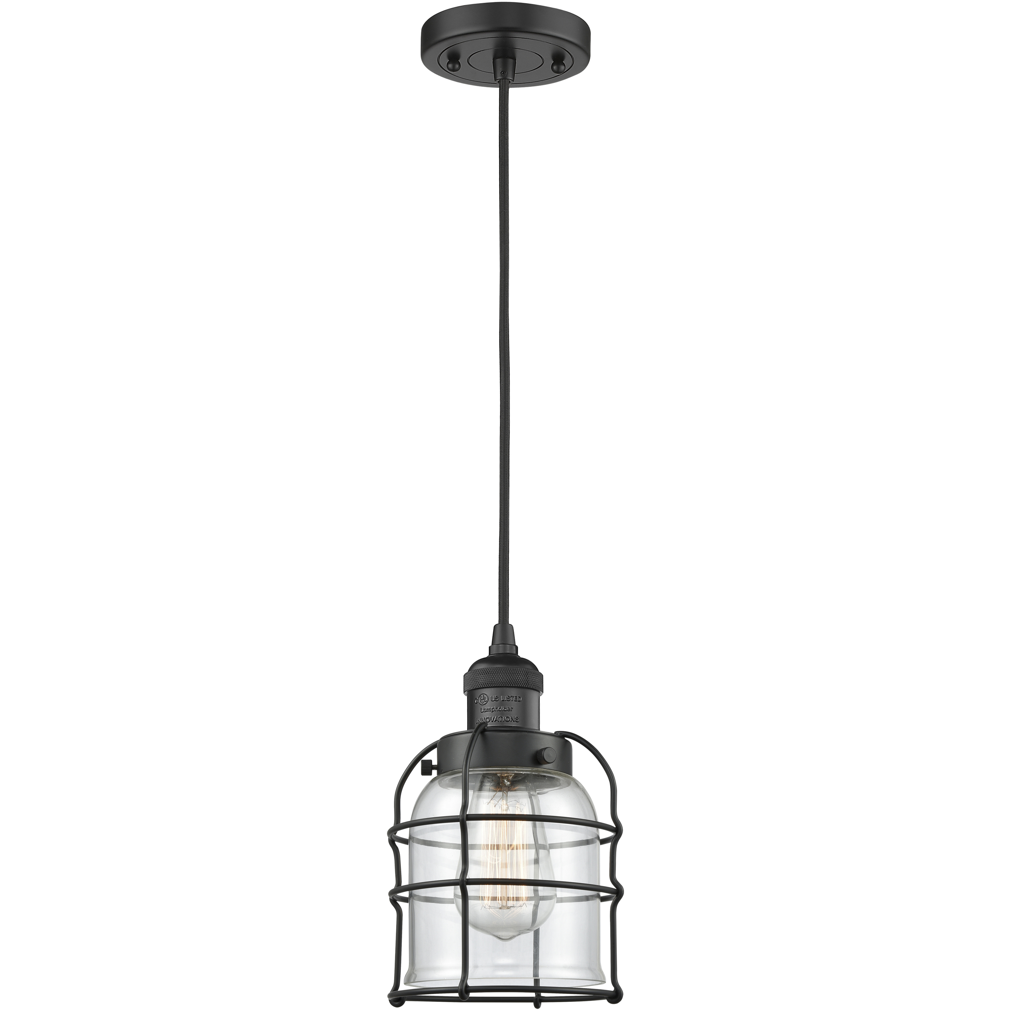 Franklin Restoration Bell Cage 1 Light 6 inch Matte Black Mini Pendant Ceiling Light in Incandescent, Clear, Franklin Restoration