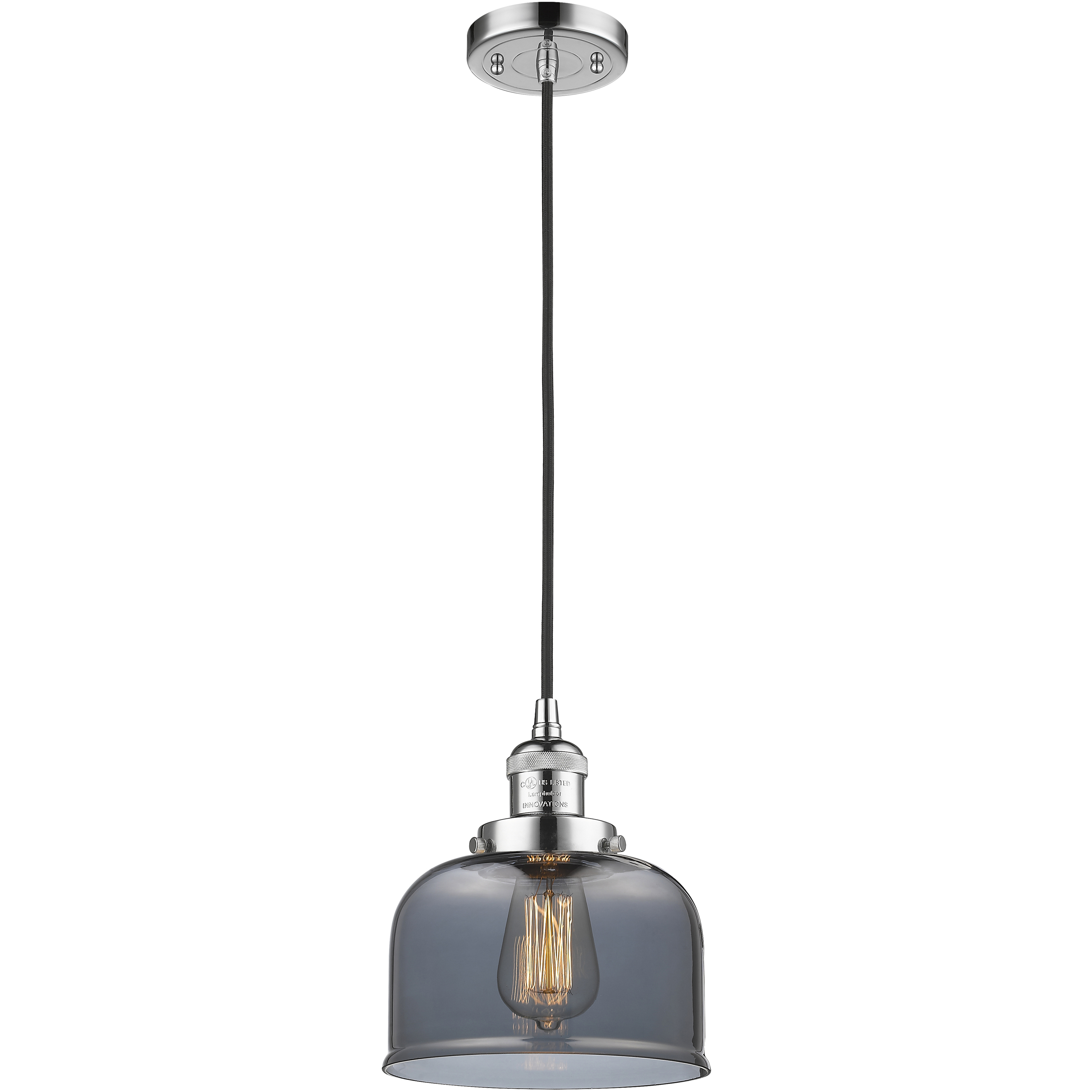 Franklin Restoration Bell 1 Light 8 inch Polished Chrome Mini Pendant Ceiling Light in Bulb Not Included, Light Smoke Glass, Franklin Restoration