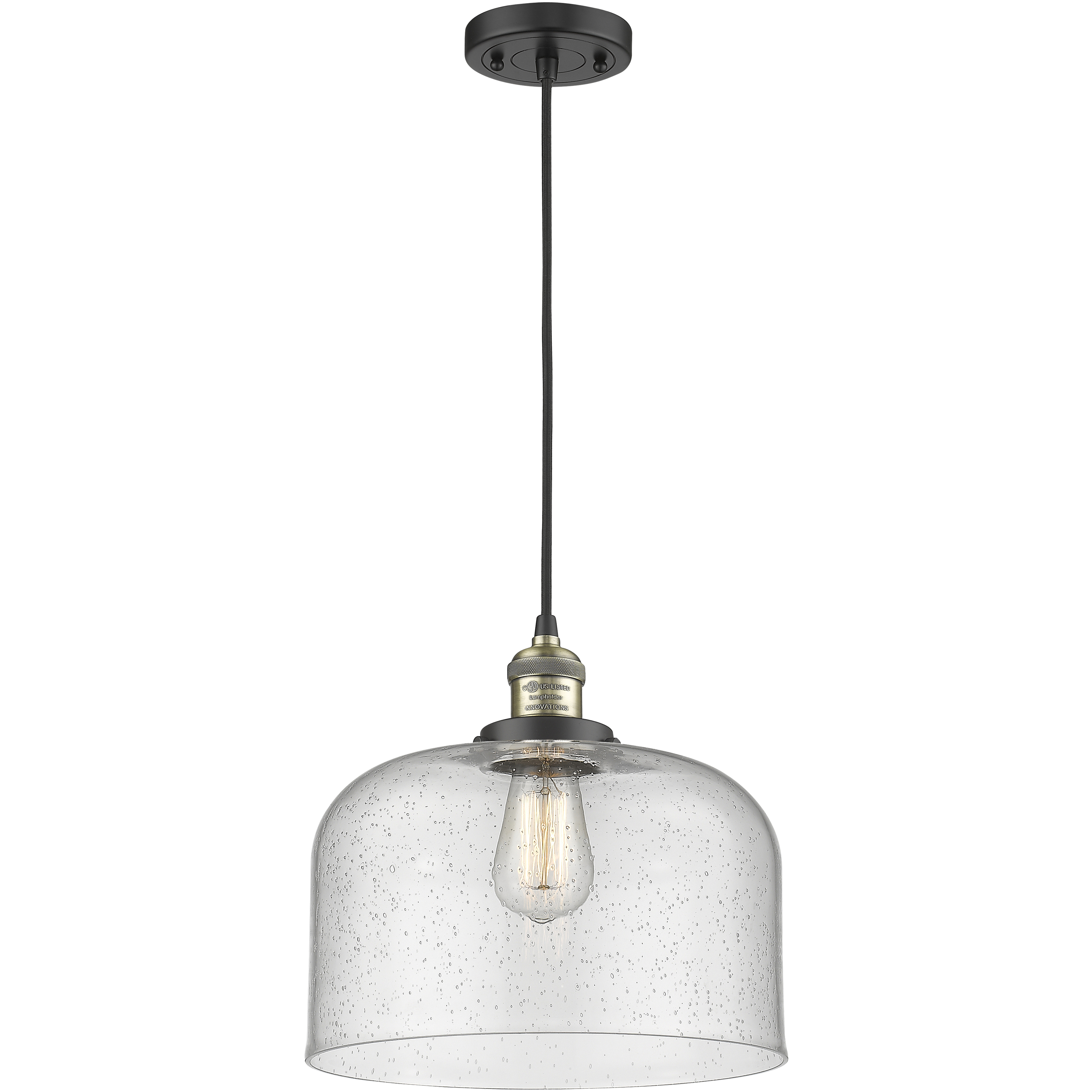 Franklin Restoration Bell LED 12 inch Black Antique Brass Mini Pendant Ceiling Light in Seedy, Franklin Restoration