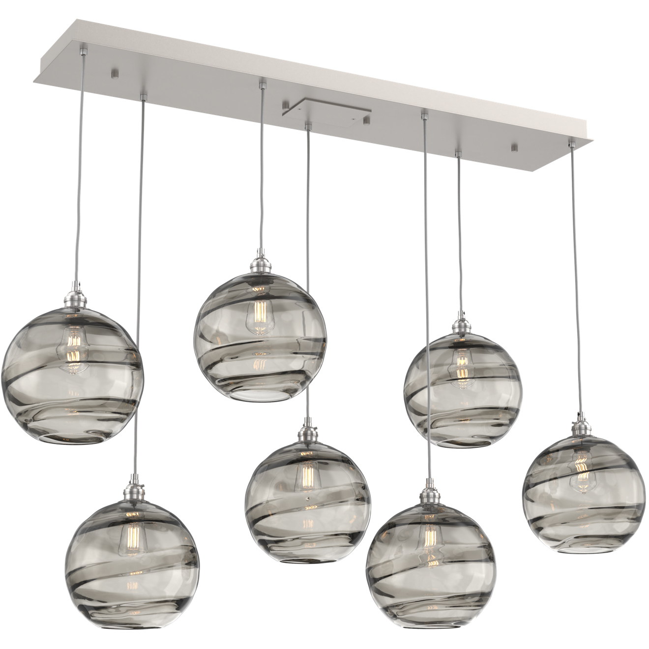 Terra 7 Light Beige Silver Linear Pendant Ceiling Light in Metallic Beige Silver, Terra Smoke, Multi-Port
